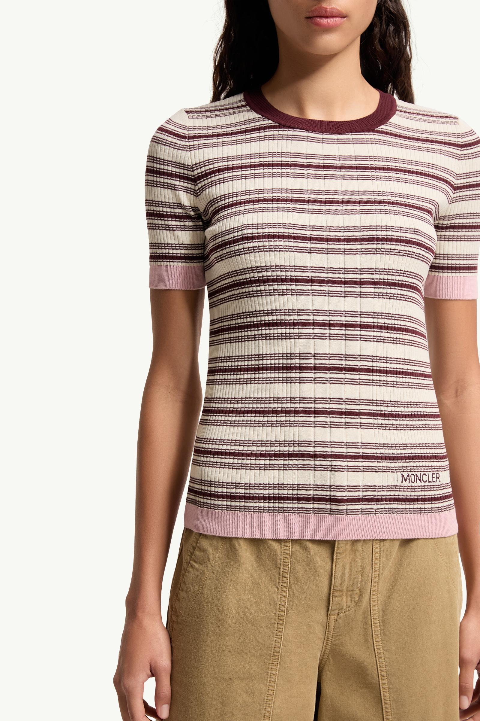 Moncler Striped Cotton T-Shirt White & Brown White & Brown