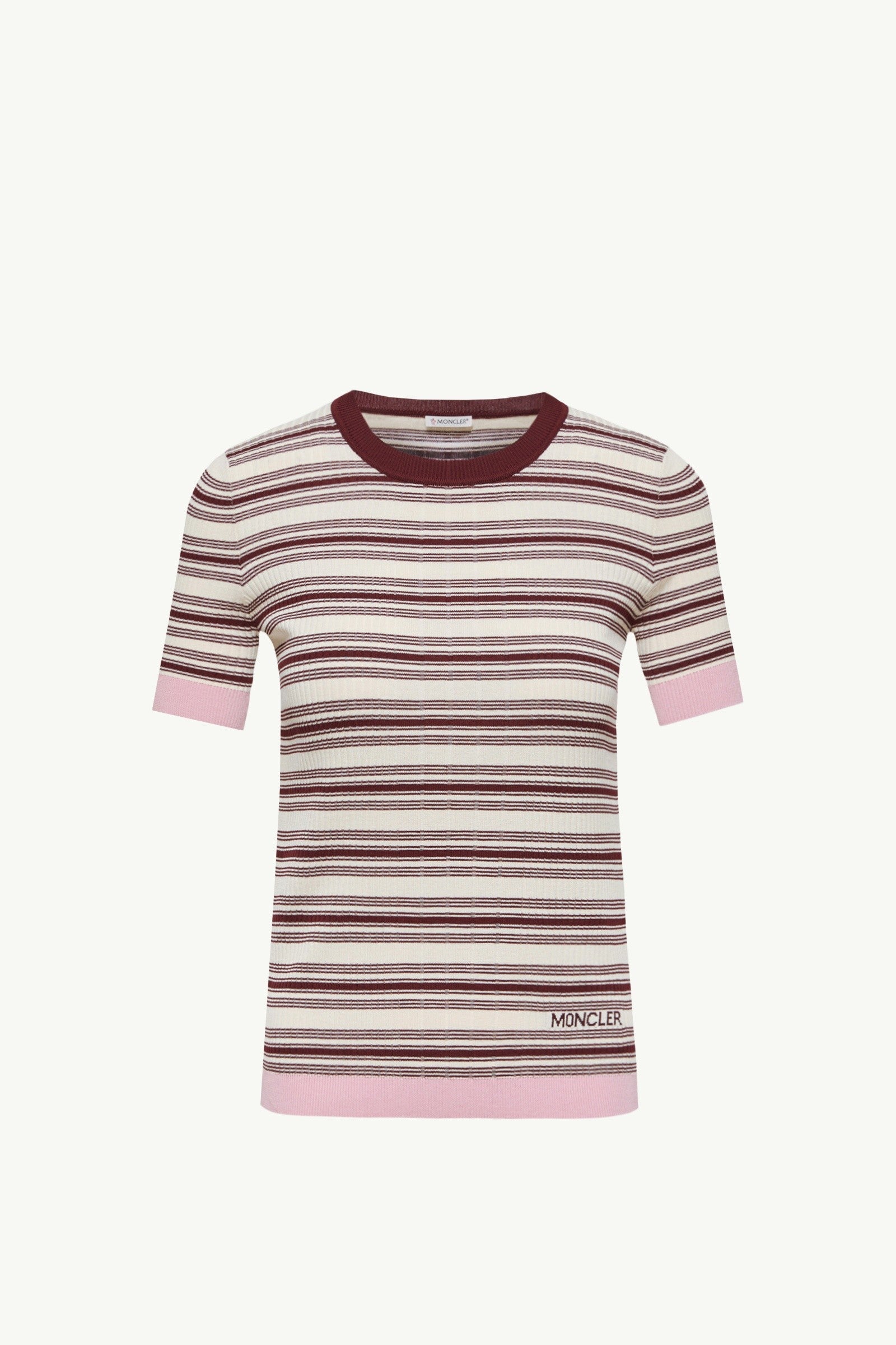 Moncler Striped Cotton T-Shirt White & Brown White & Brown