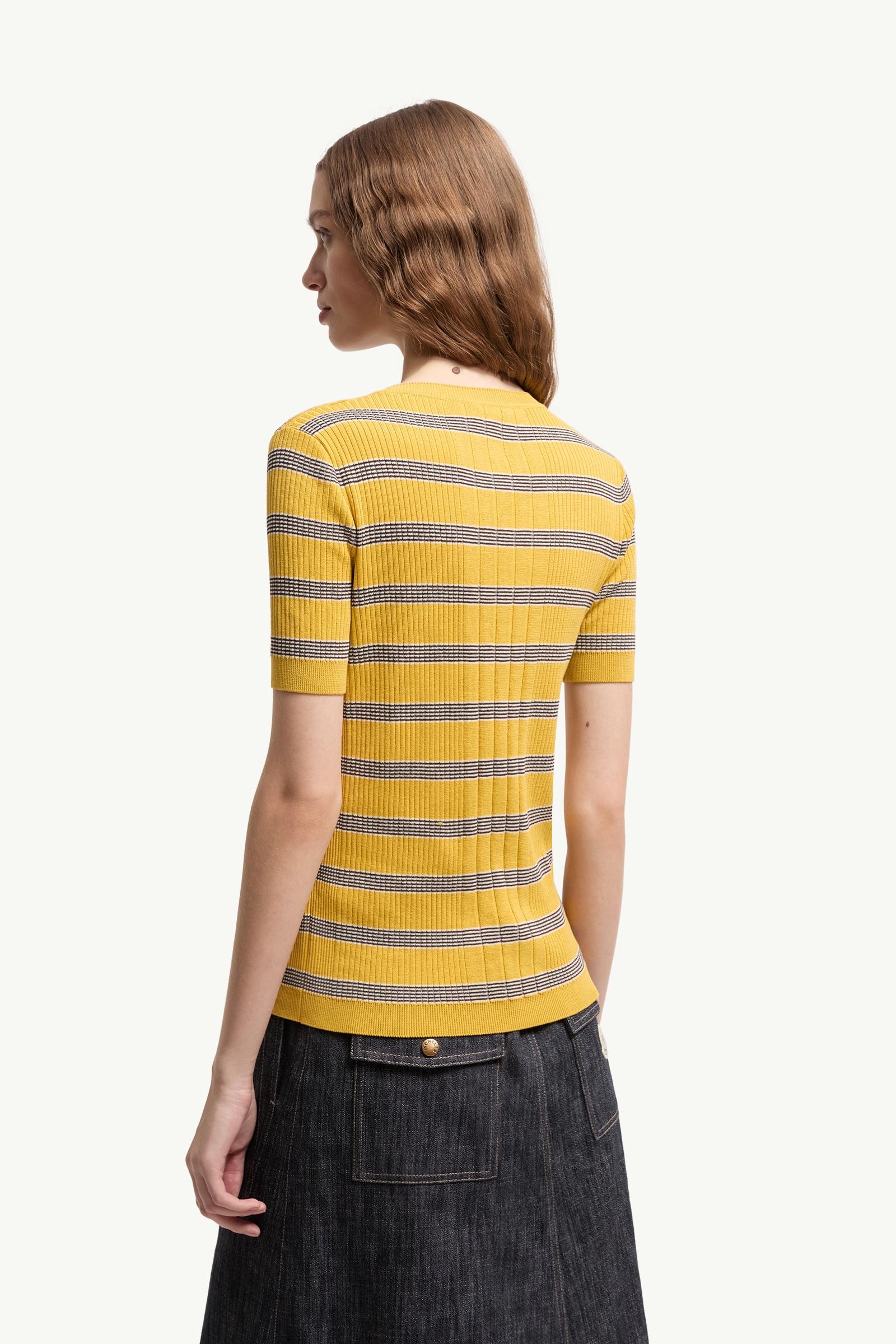 Moncler Striped Cotton T-Shirt Black & Yellow Black & Yellow