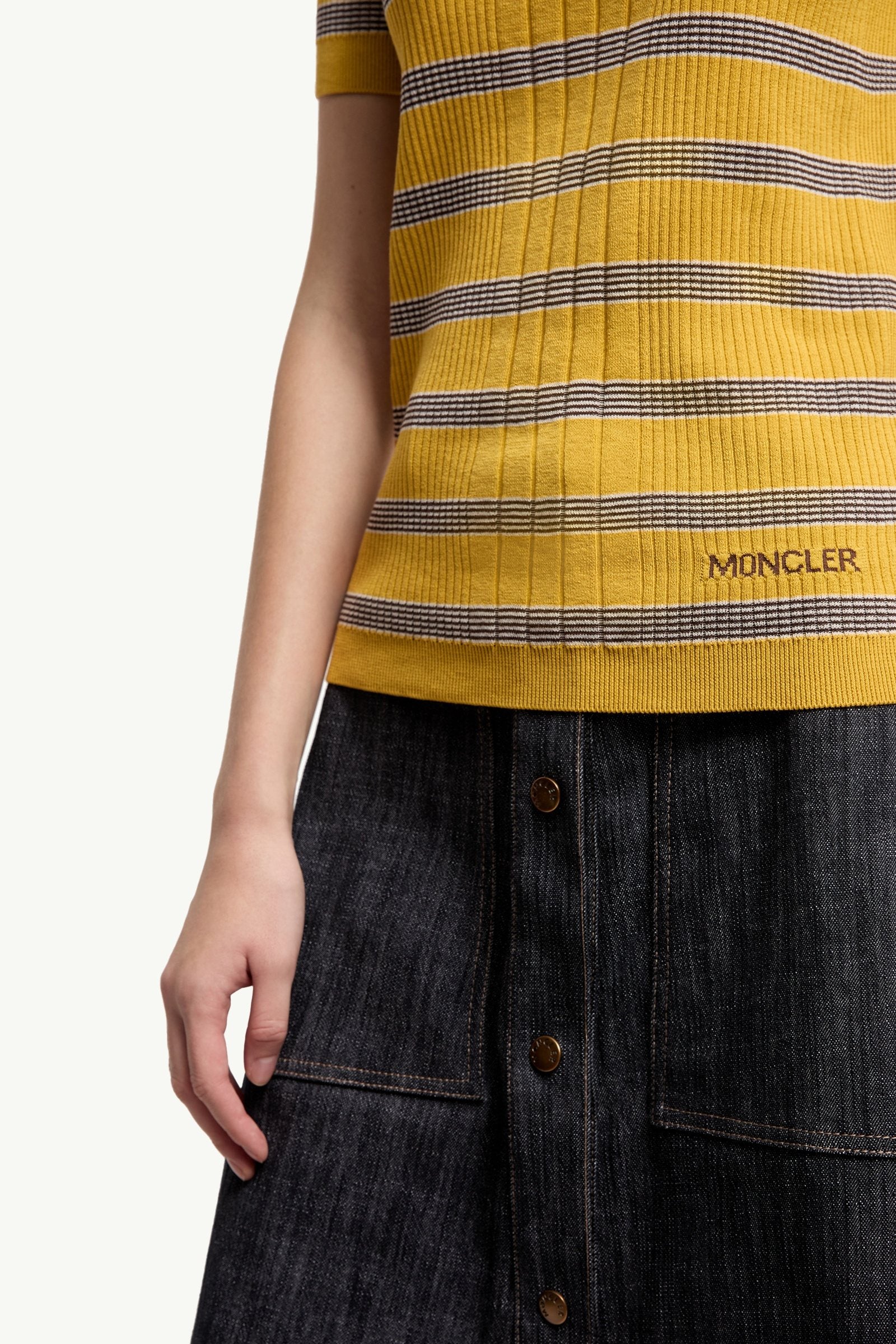 Moncler Striped Cotton T-Shirt Black & Yellow Black & Yellow