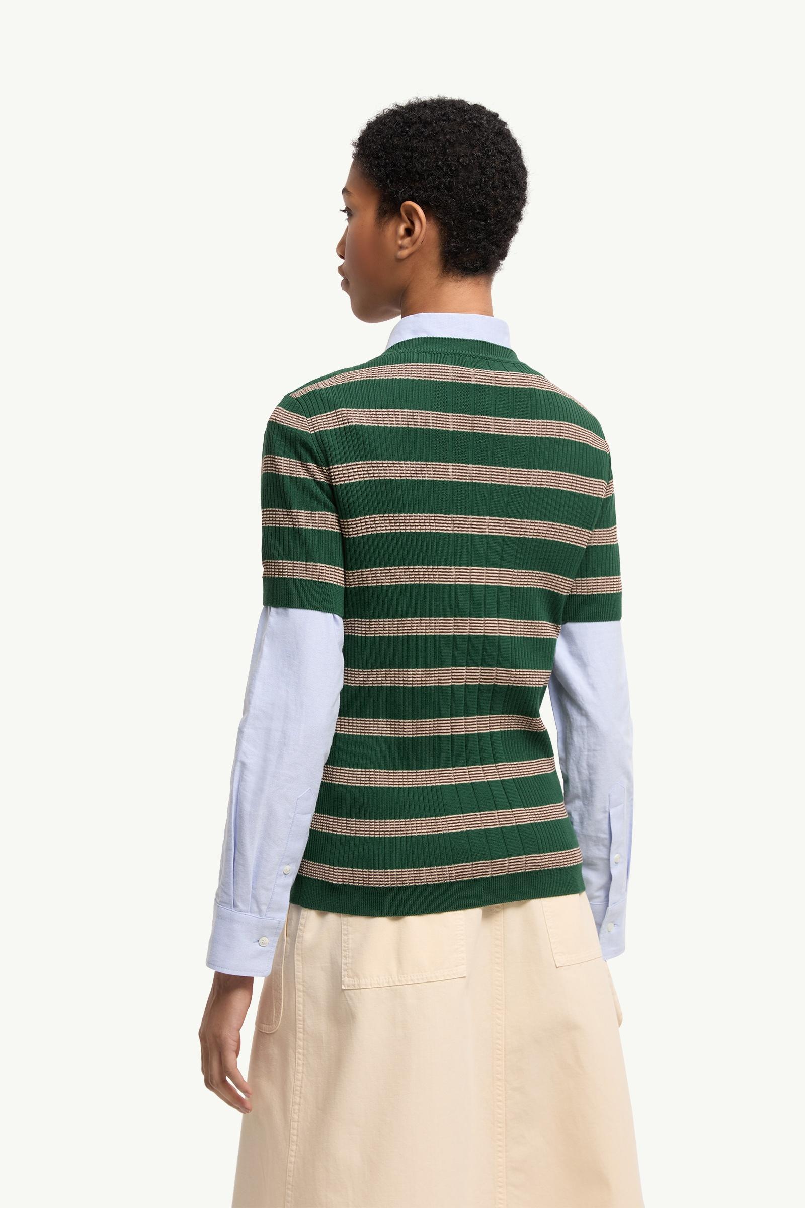 Moncler Striped Cotton T-Shirt Beige & Green Beige & Green