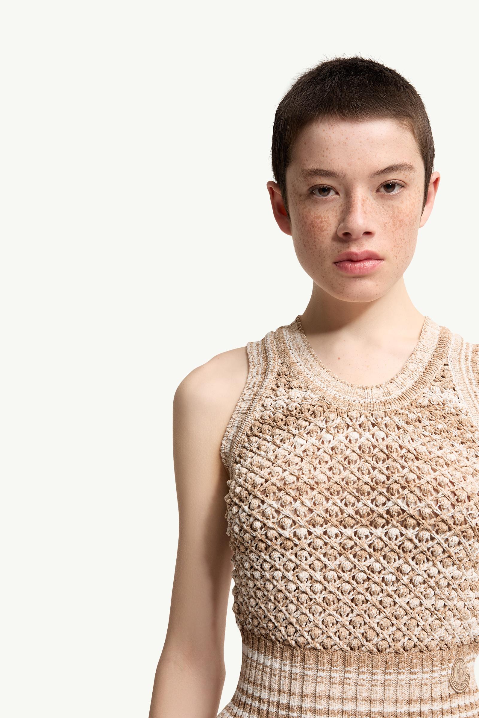 Moncler Striped Tank Top Light Beige Light Beige