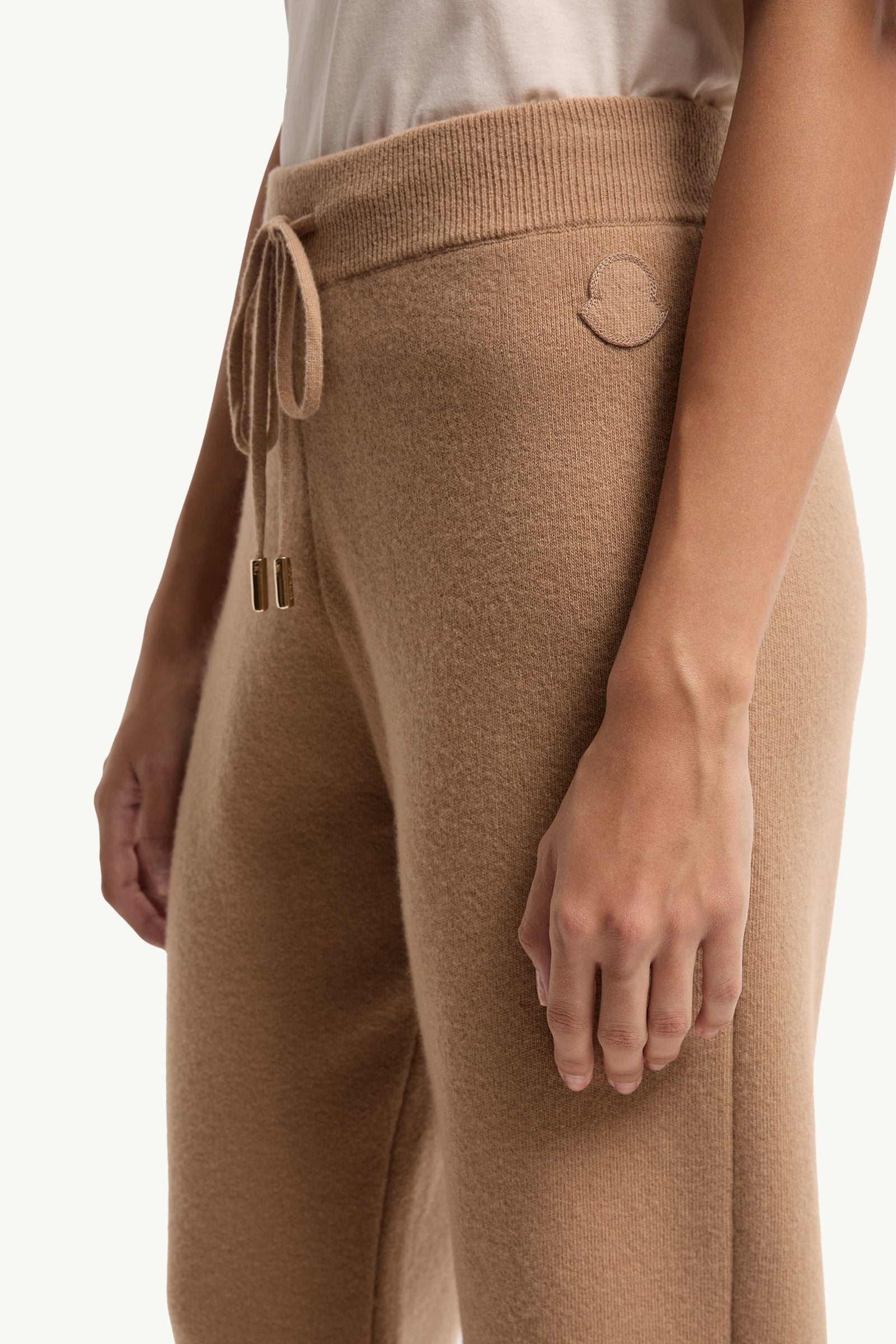 Moncler Wool & Cashmere Blend Cropped Jogging Pants Camel Beige Camel Beige