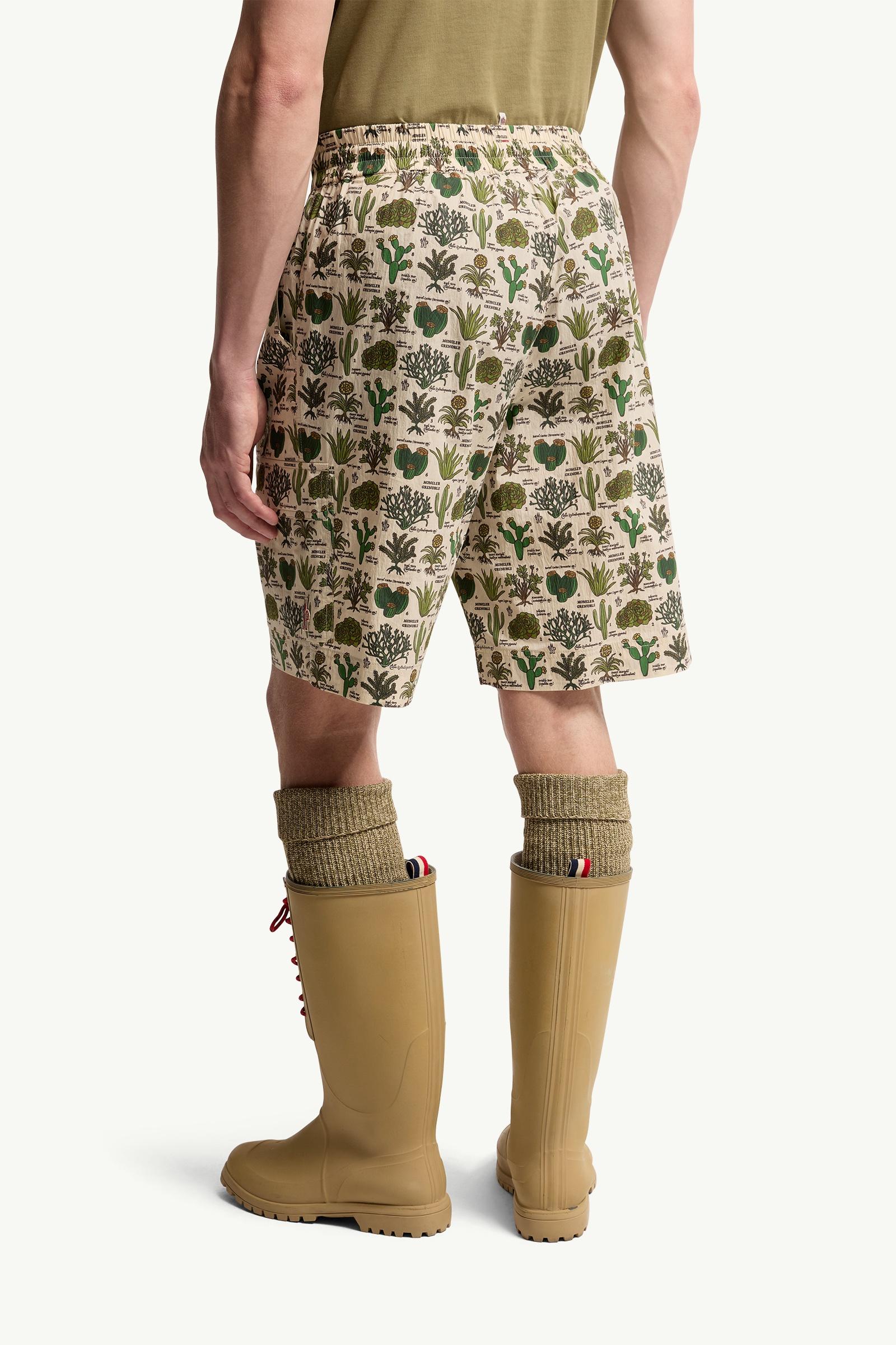 Moncler Botanical Print Cotton Blend Shorts Brown & Green Brown & Green