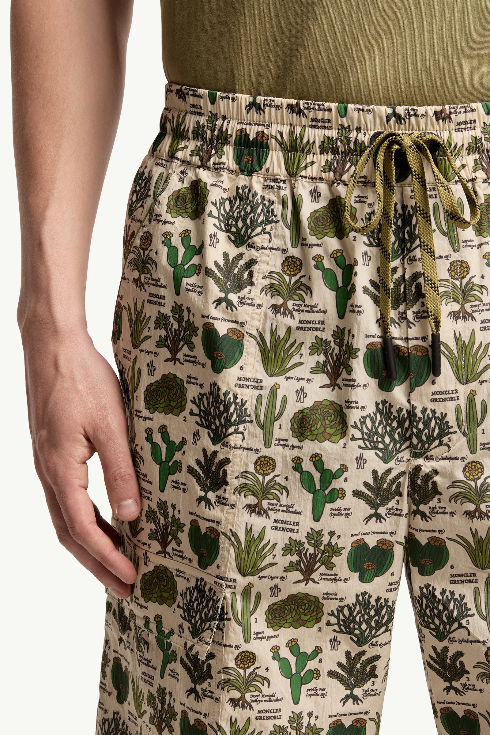 Moncler Botanical Print Cotton Blend Shorts Brown & Green Brown & Green