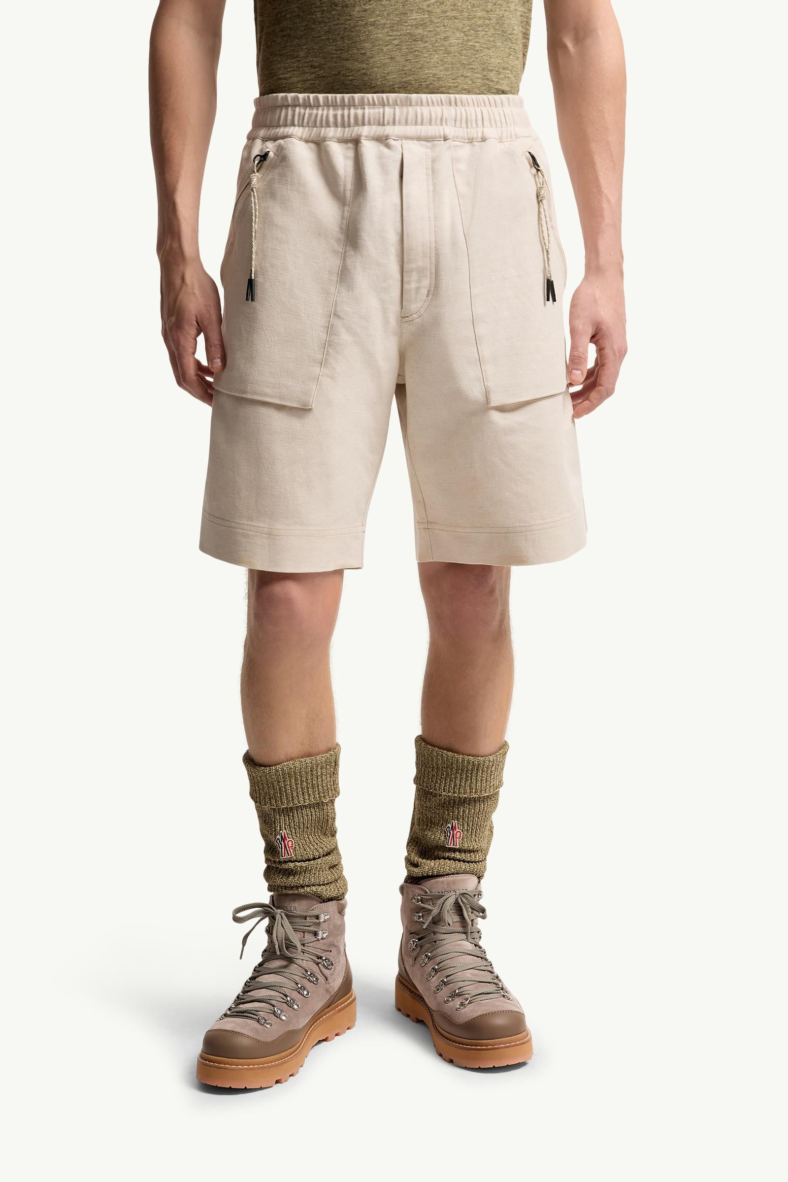 Moncler Cotton & Linen Blend Shorts Grey Beige Grey Beige