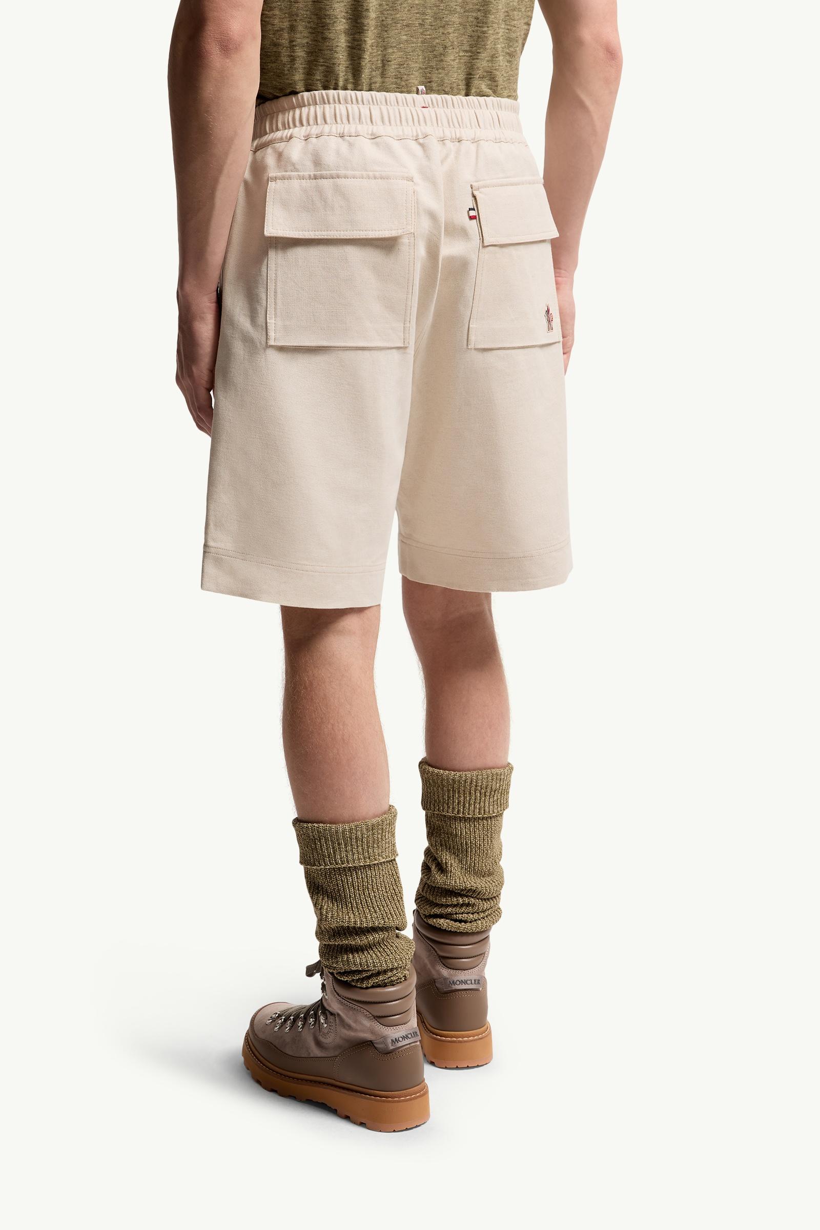 Moncler Cotton & Linen Blend Shorts Grey Beige Grey Beige
