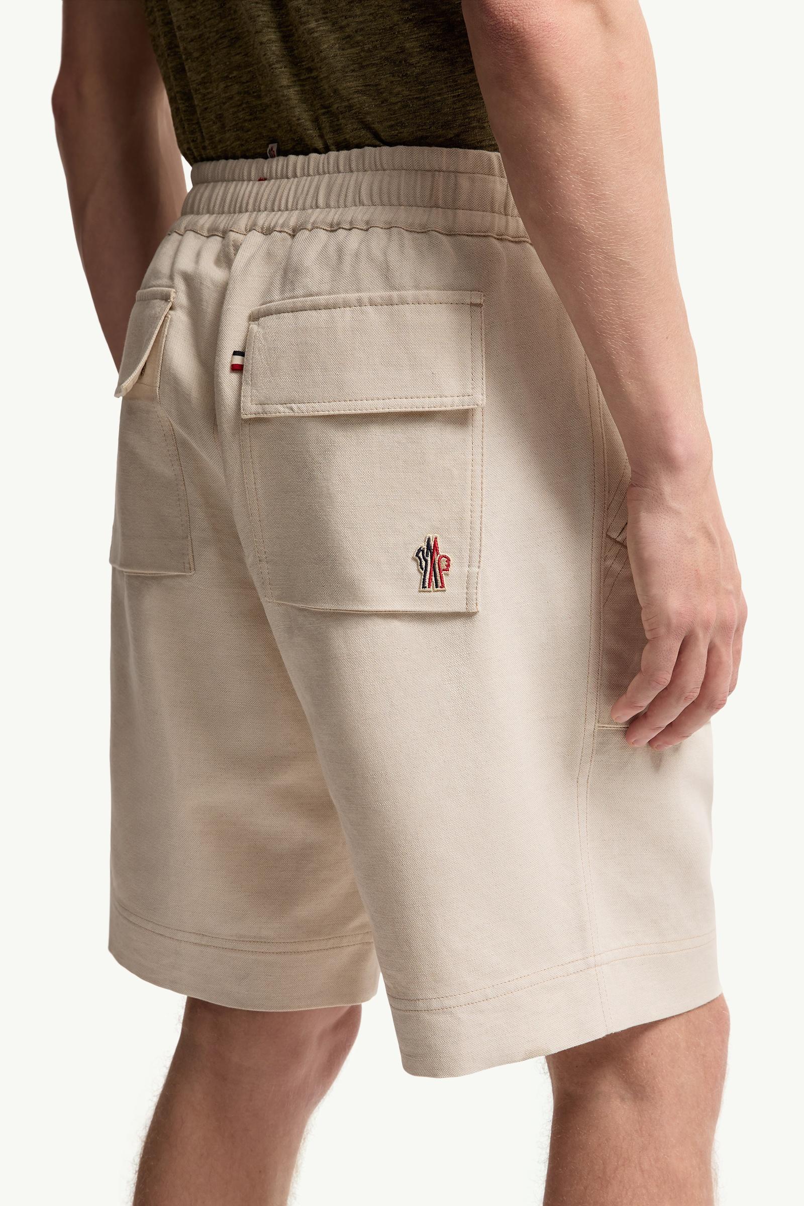 Moncler Cotton & Linen Blend Shorts Grey Beige Grey Beige