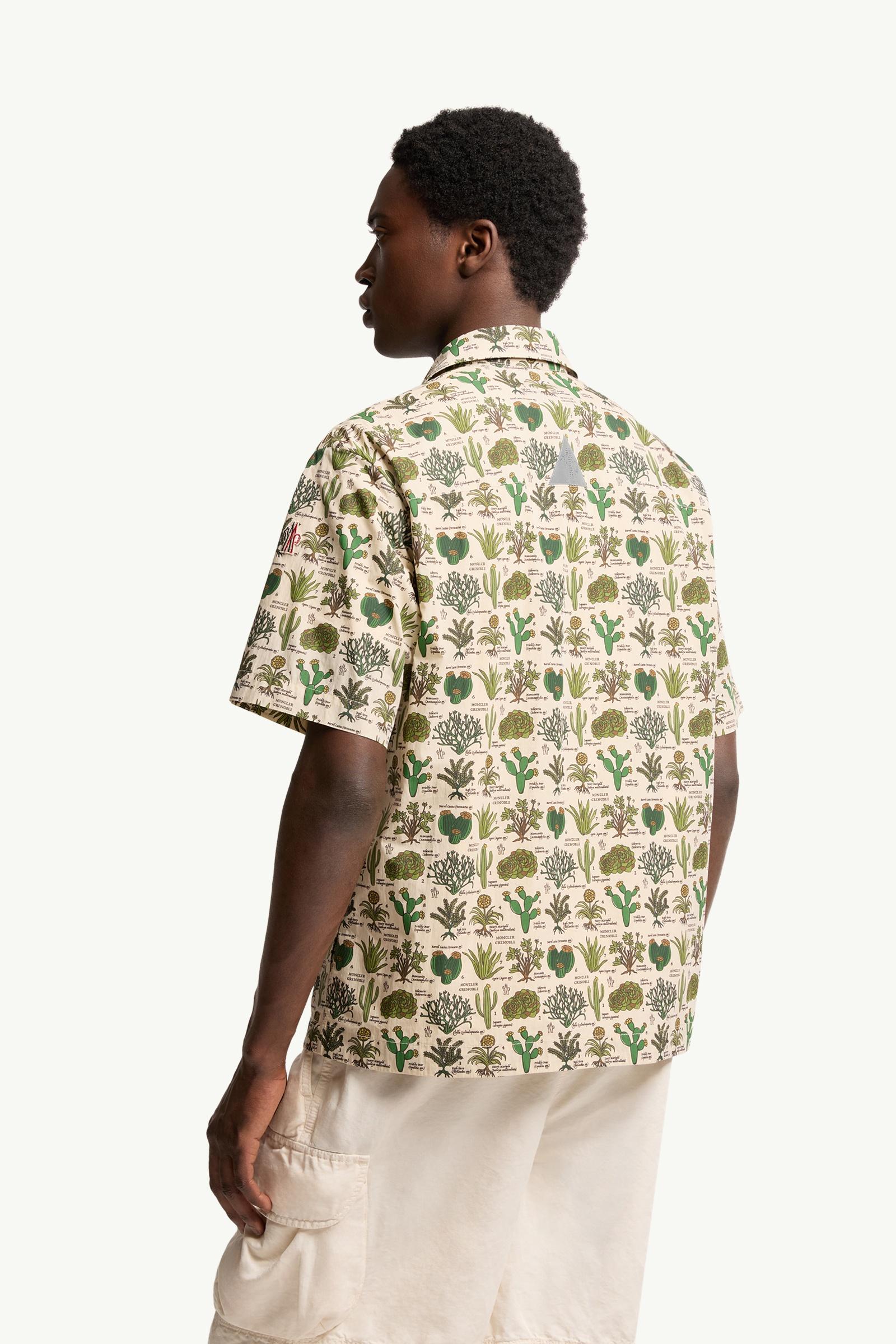Moncler Botanical Print Cotton Blend Short Sleeve Shirt Brown & Green Brown & Green