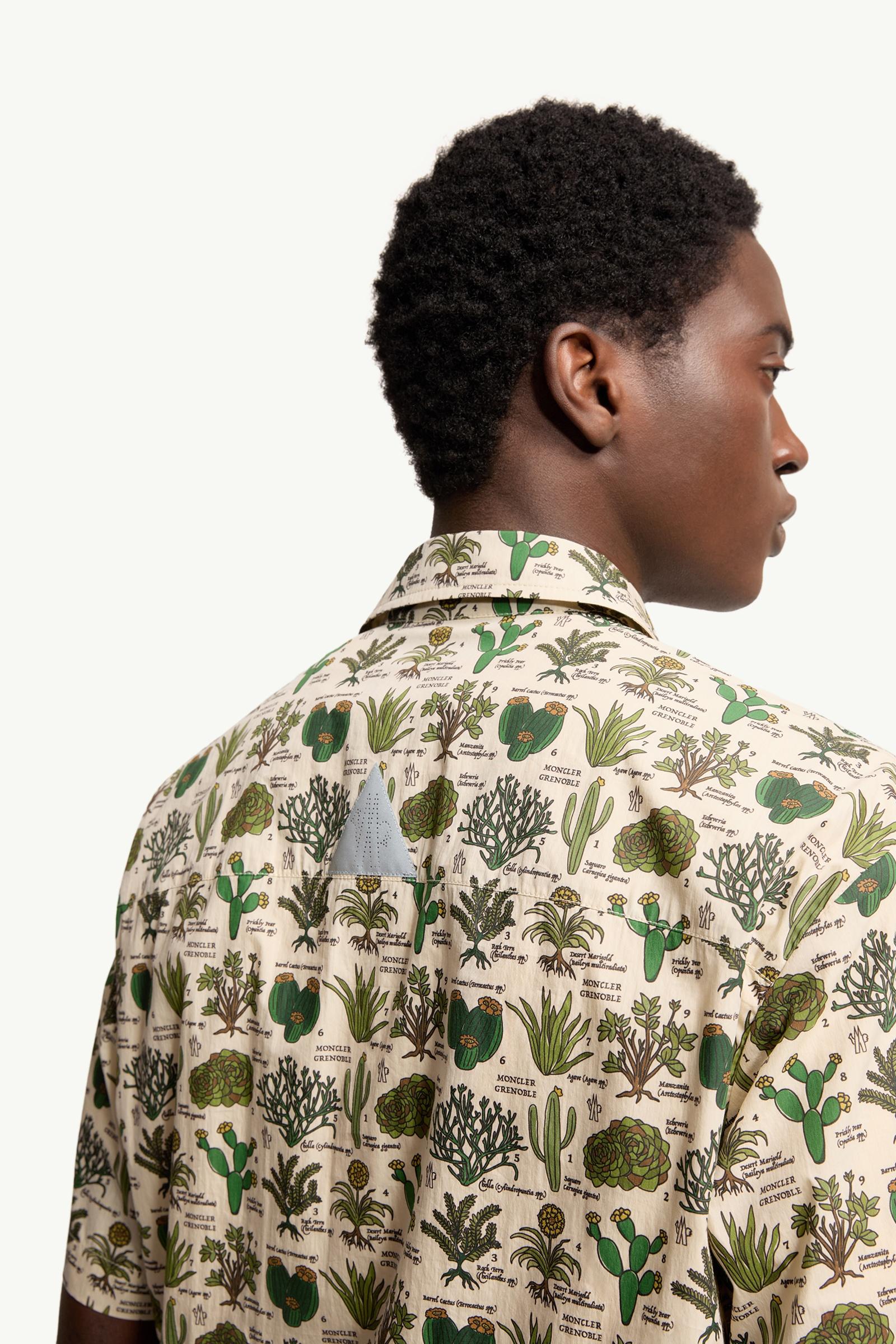 Moncler Botanical Print Cotton Blend Short Sleeve Shirt Brown & Green Brown & Green