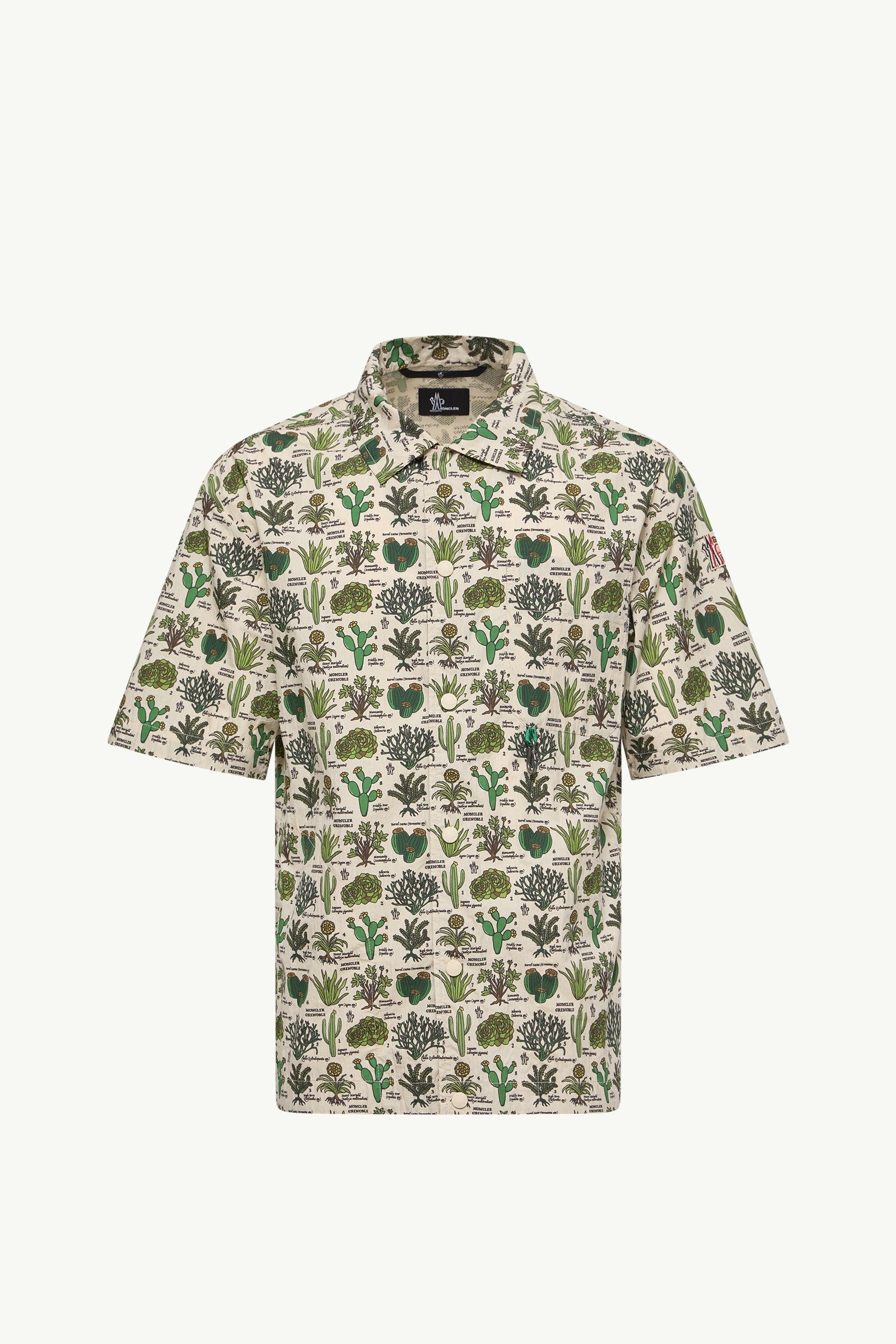 Moncler Botanical Print Cotton Blend Short Sleeve Shirt Brown & Green Brown & Green