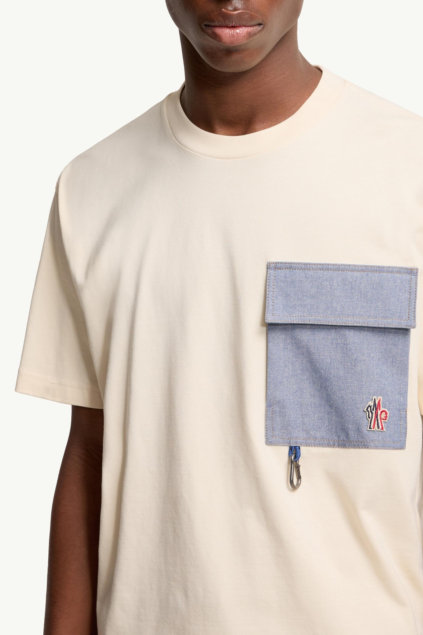 Moncler Cotton Blend T-Shirt With Denim Pocket White Ivory White Ivory