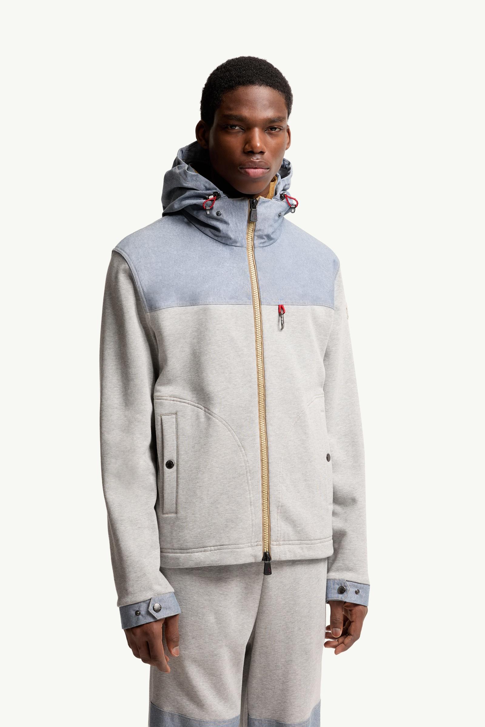 Moncler Cotton & Chambray Zip-Up Sweatshirt Grey Grey