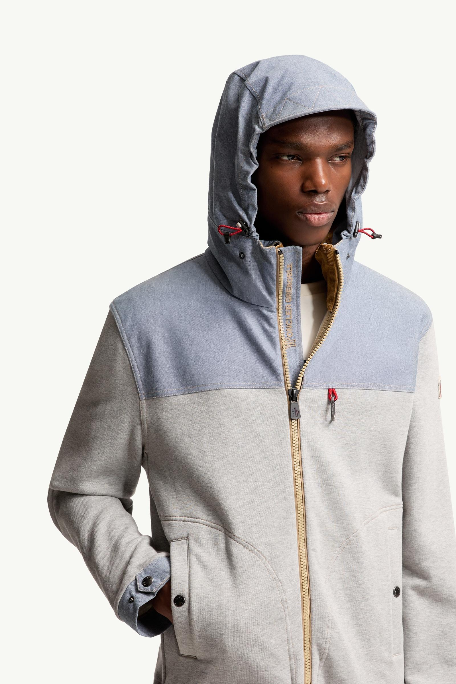 Moncler Cotton & Chambray Zip-Up Sweatshirt Grey Grey