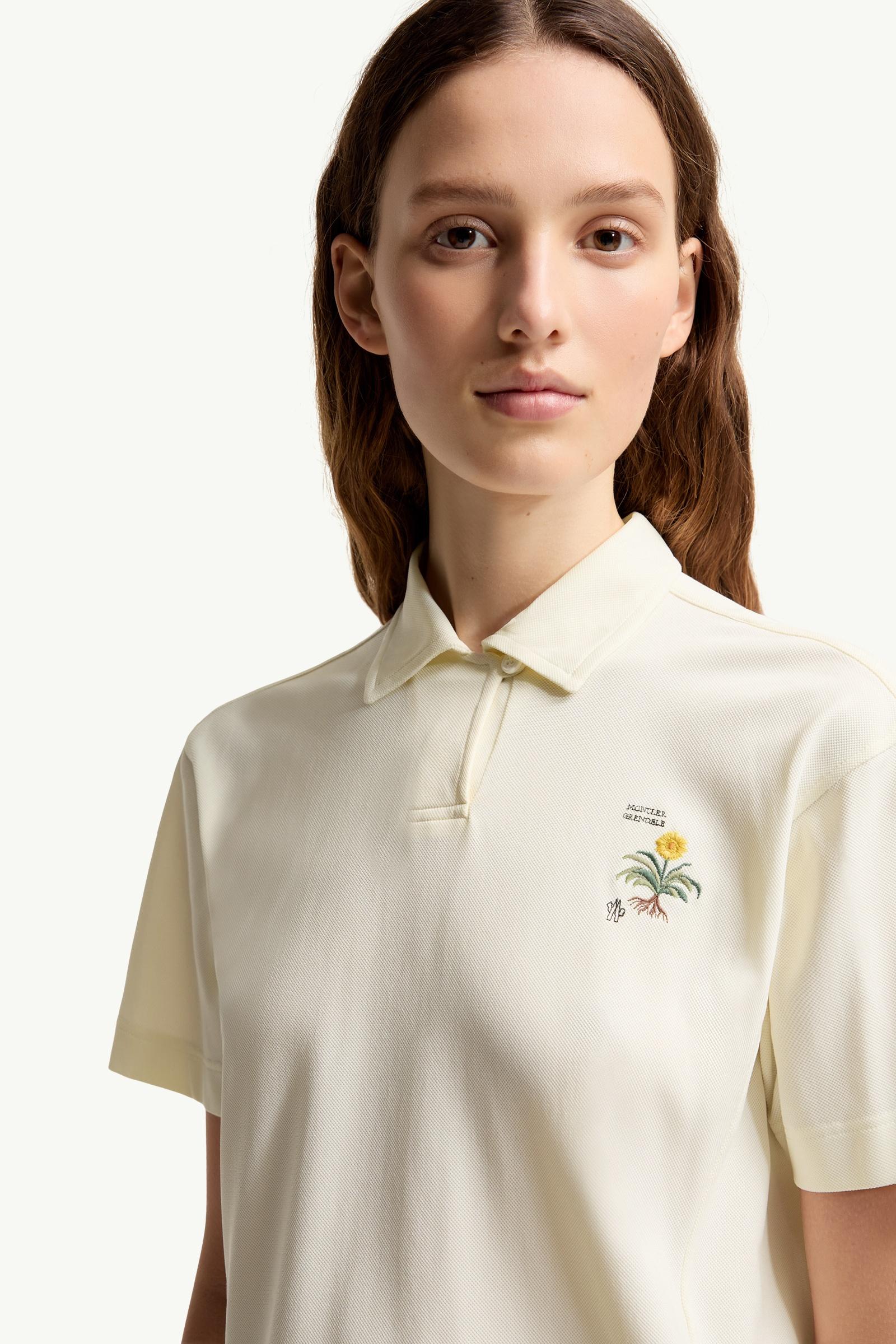 Moncler Embroidered Botanical Motif Polo Shirt White White