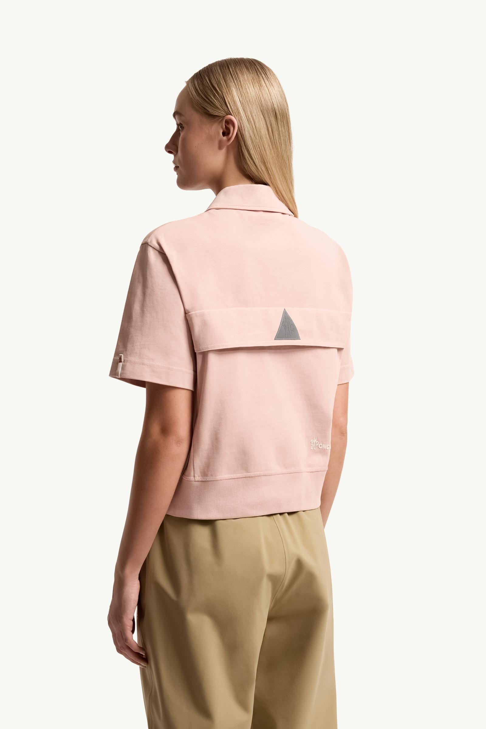 Moncler Logo Patch Cotton Polo Shirt Pink Pink