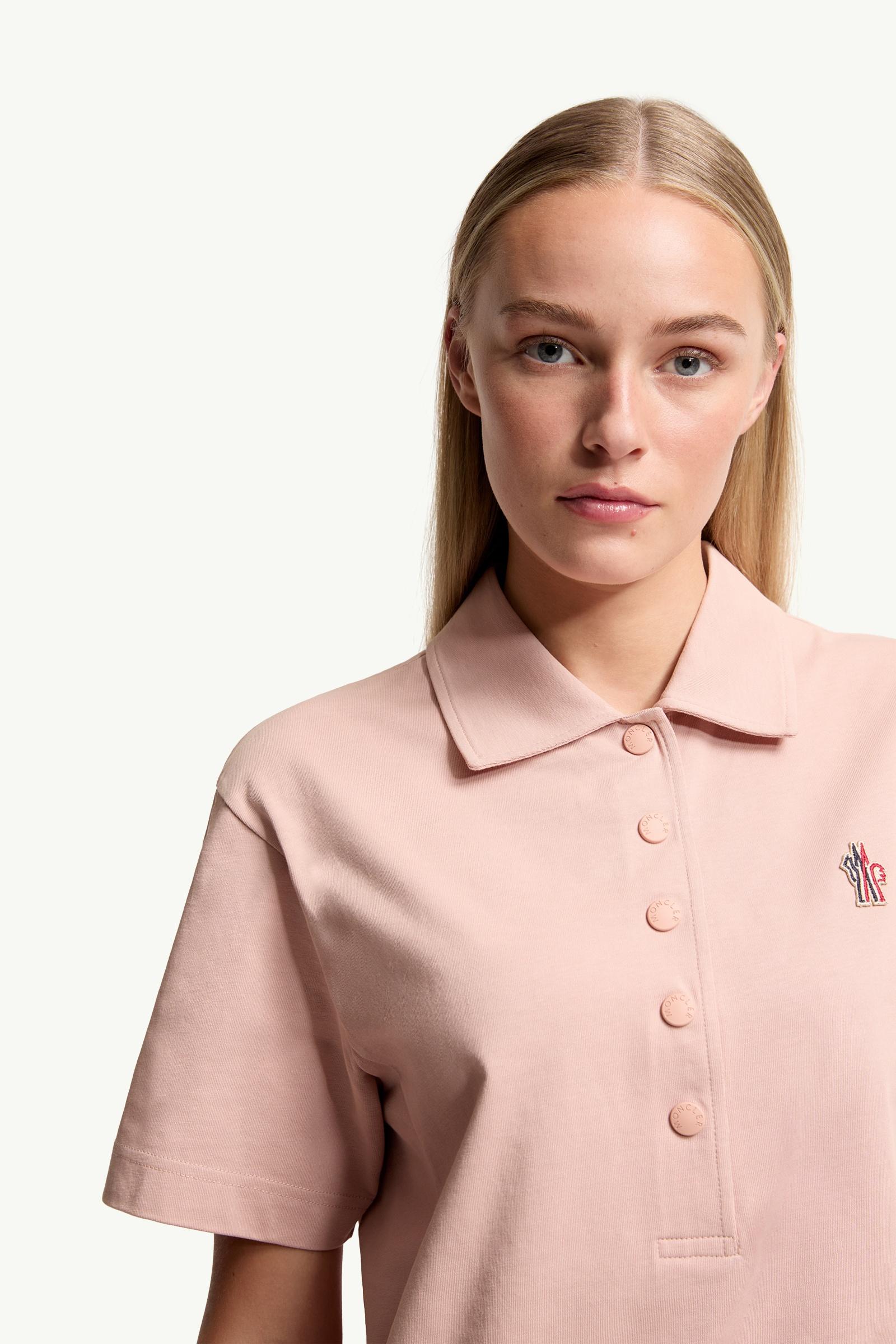 Moncler Logo Patch Cotton Polo Shirt Pink Pink