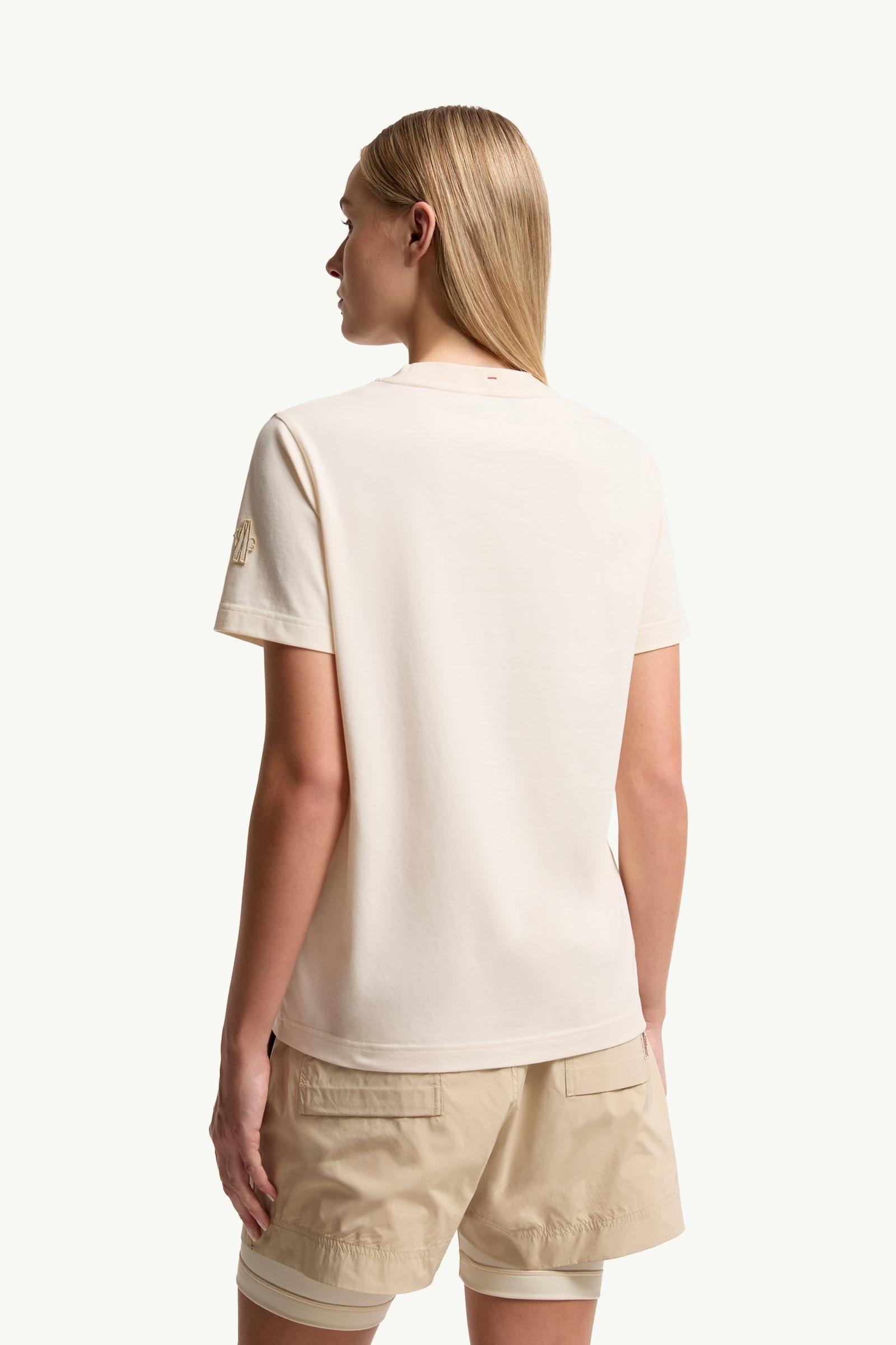 Moncler Botanical Patch Cotton Blend T-Shirt White Ivory White Ivory