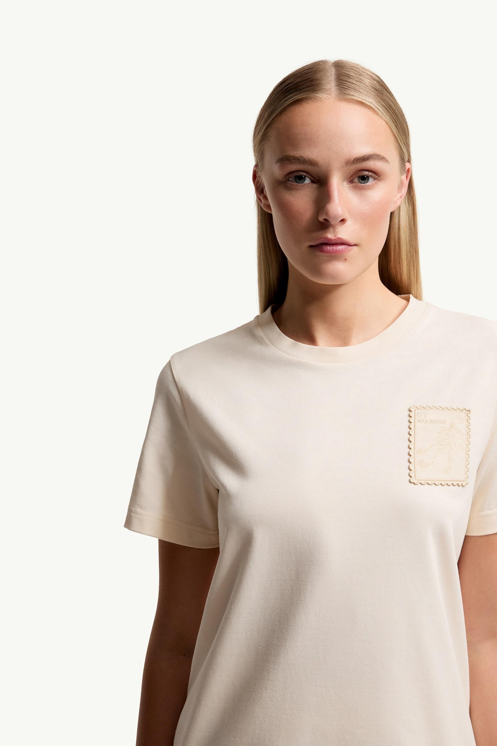 Moncler Botanical Patch Cotton Blend T-Shirt White Ivory White Ivory