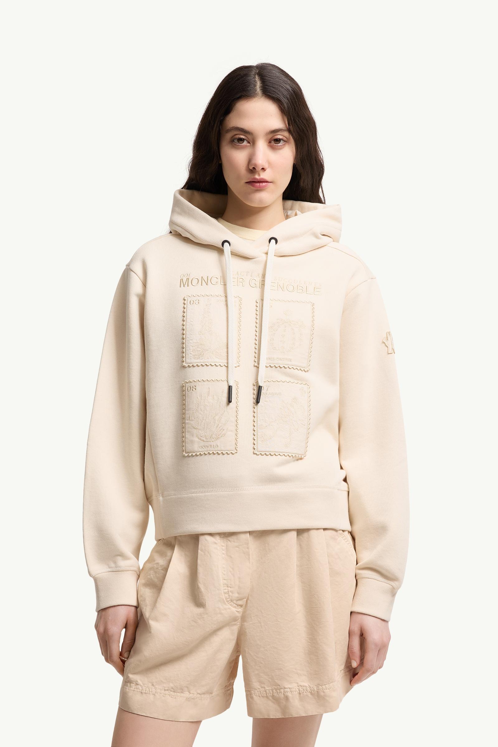 Moncler Botanical Patches Cotton Hoodie White Ivory White Ivory