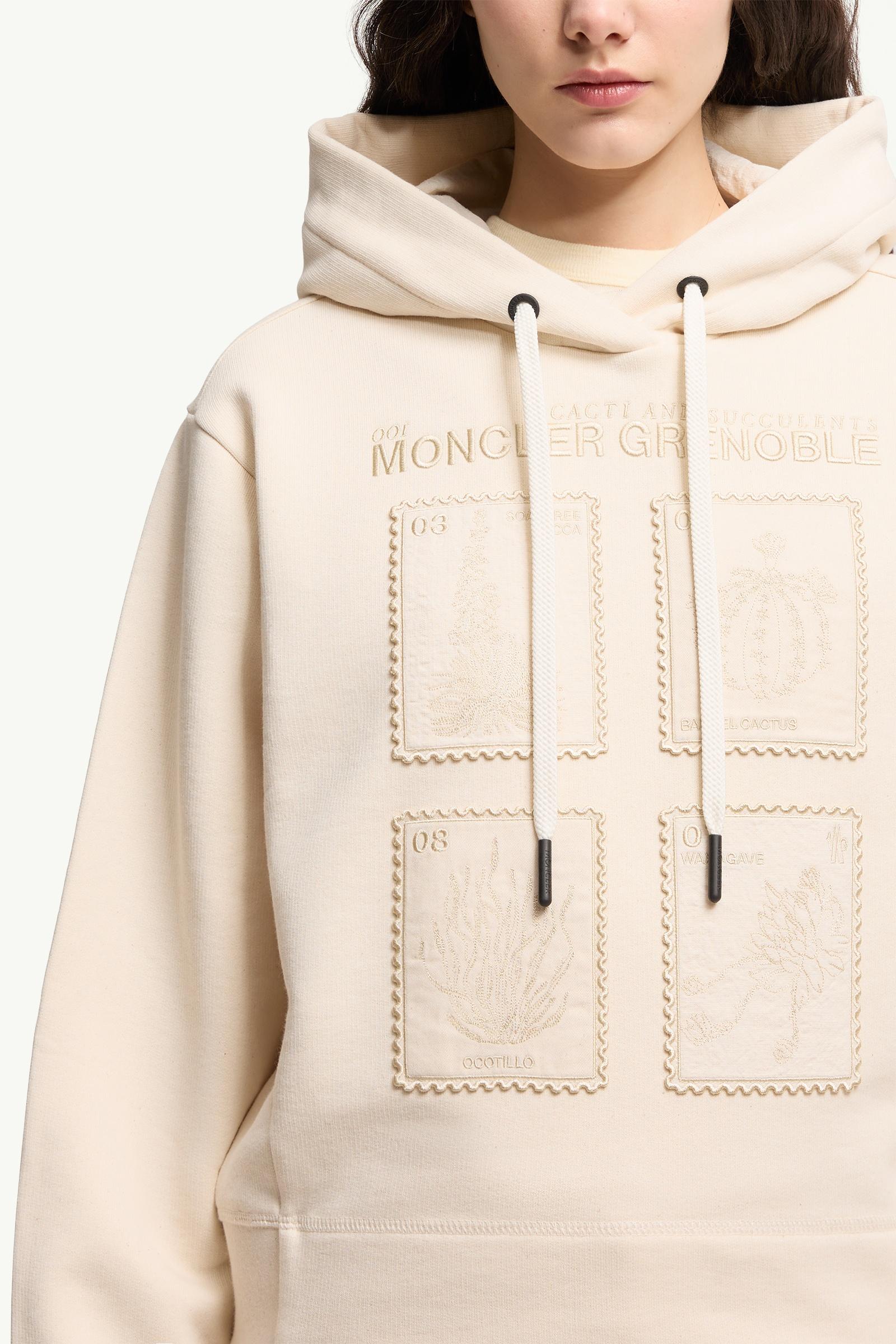 Moncler Botanical Patches Cotton Hoodie White Ivory White Ivory