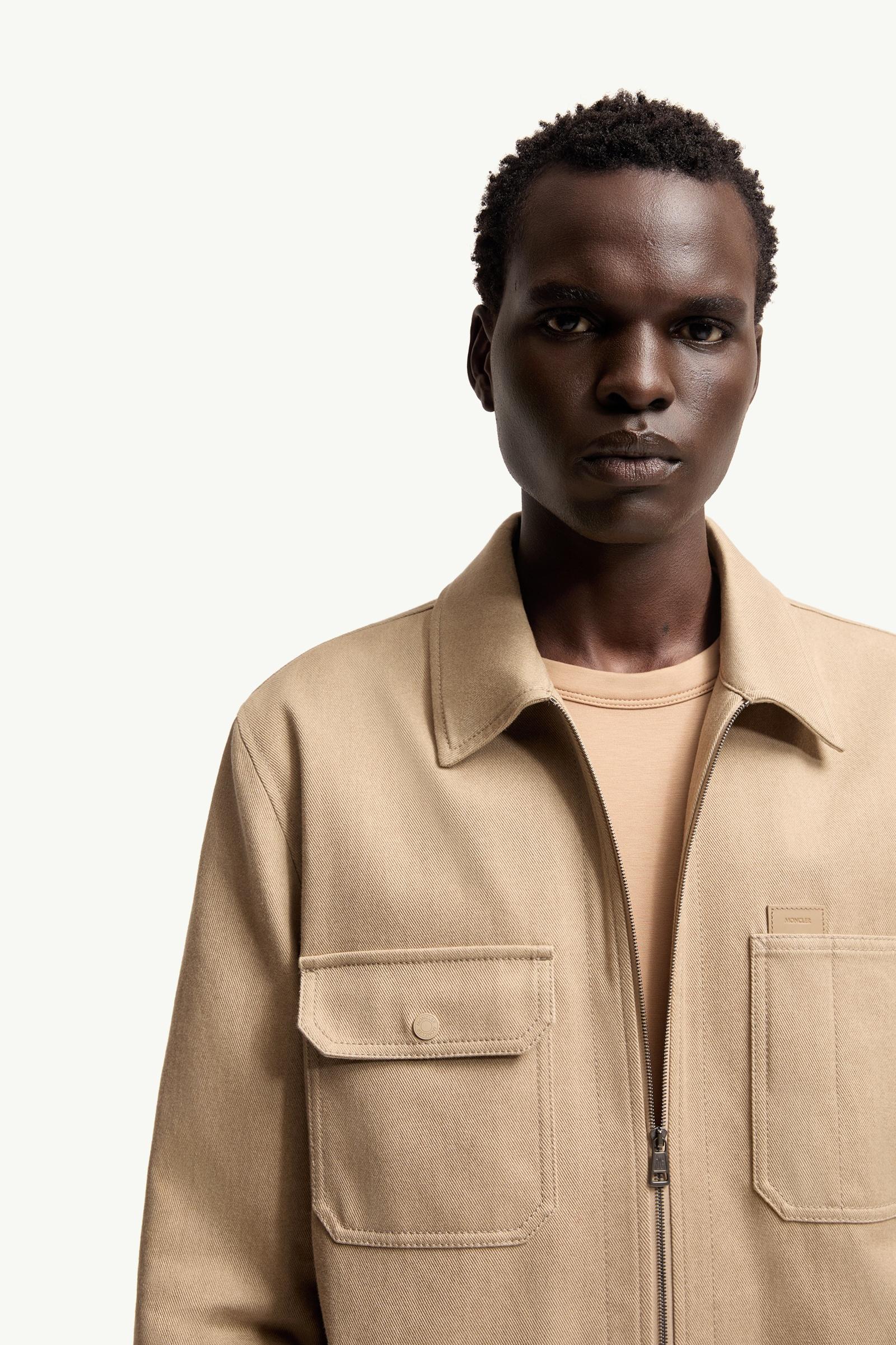 Moncler Leather Logo Cotton Shirt Jacket Beige Beige