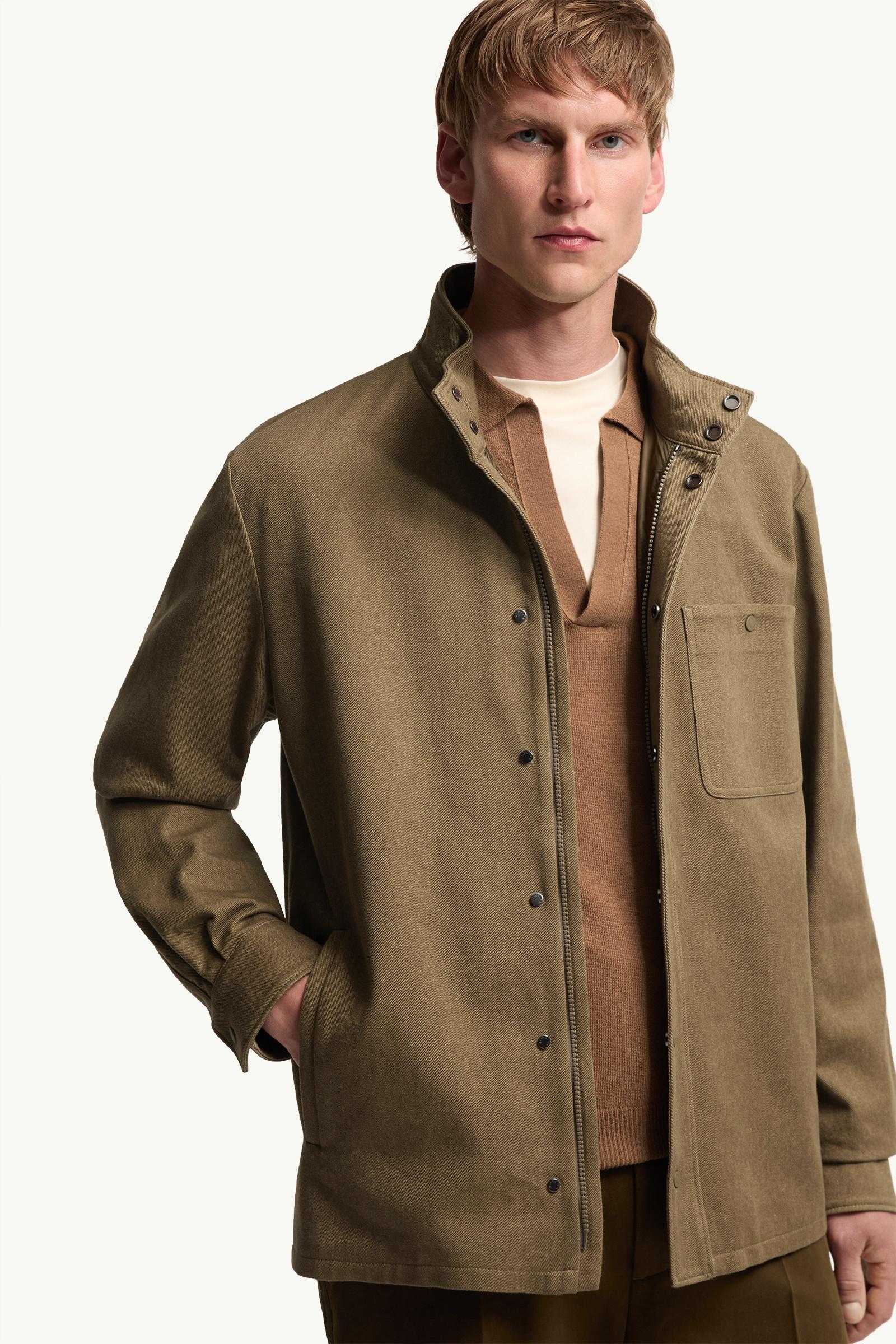 Moncler Leather Logo Cotton Jacket Olive Green Olive Green