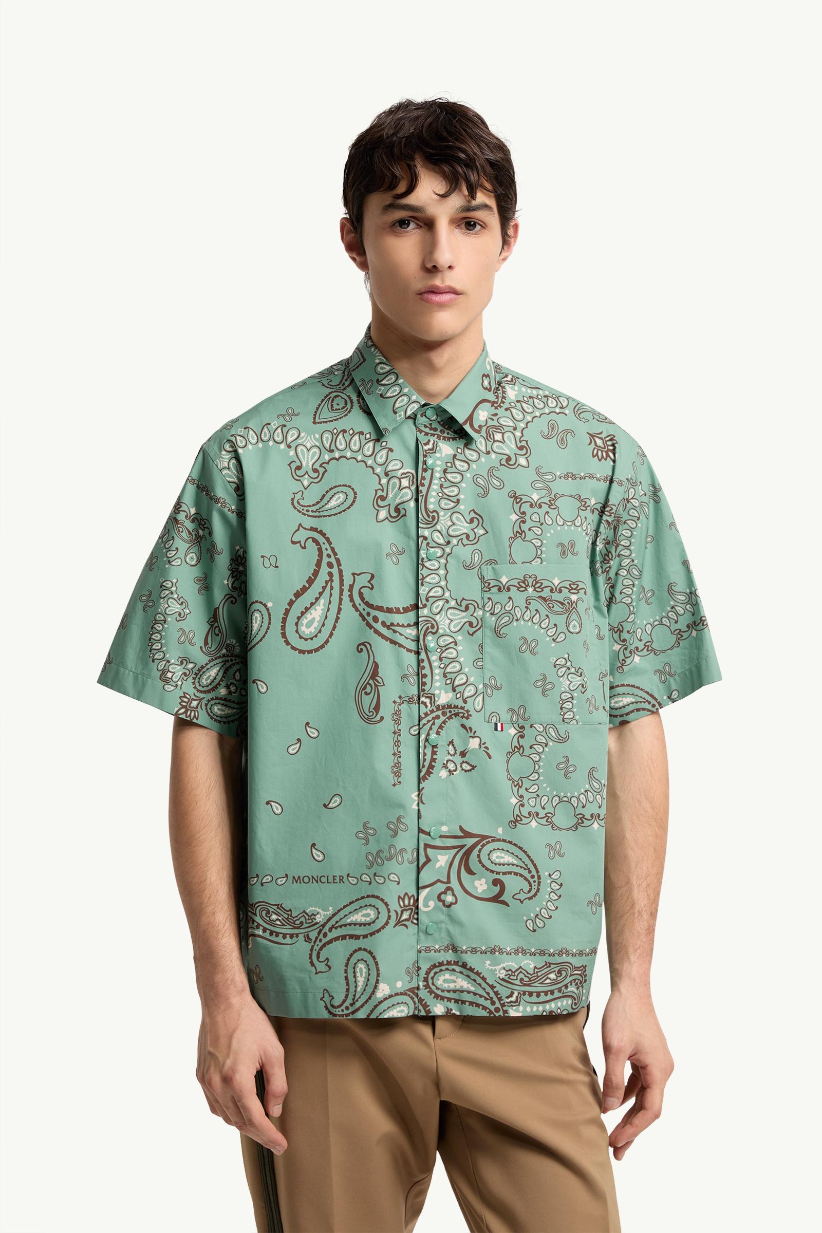 Moncler Paisley Cotton Short Sleeve Shirt Aqua Green Aqua Green