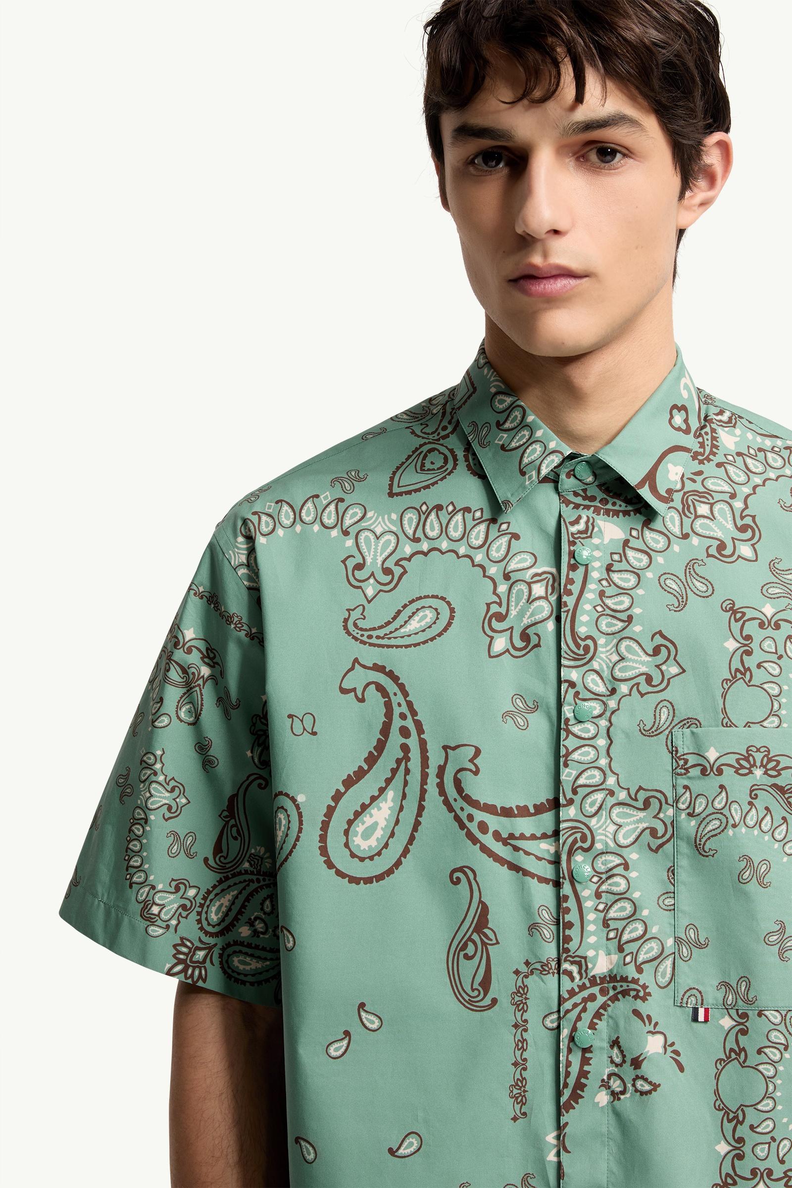 Moncler Paisley Cotton Short Sleeve Shirt Aqua Green Aqua Green