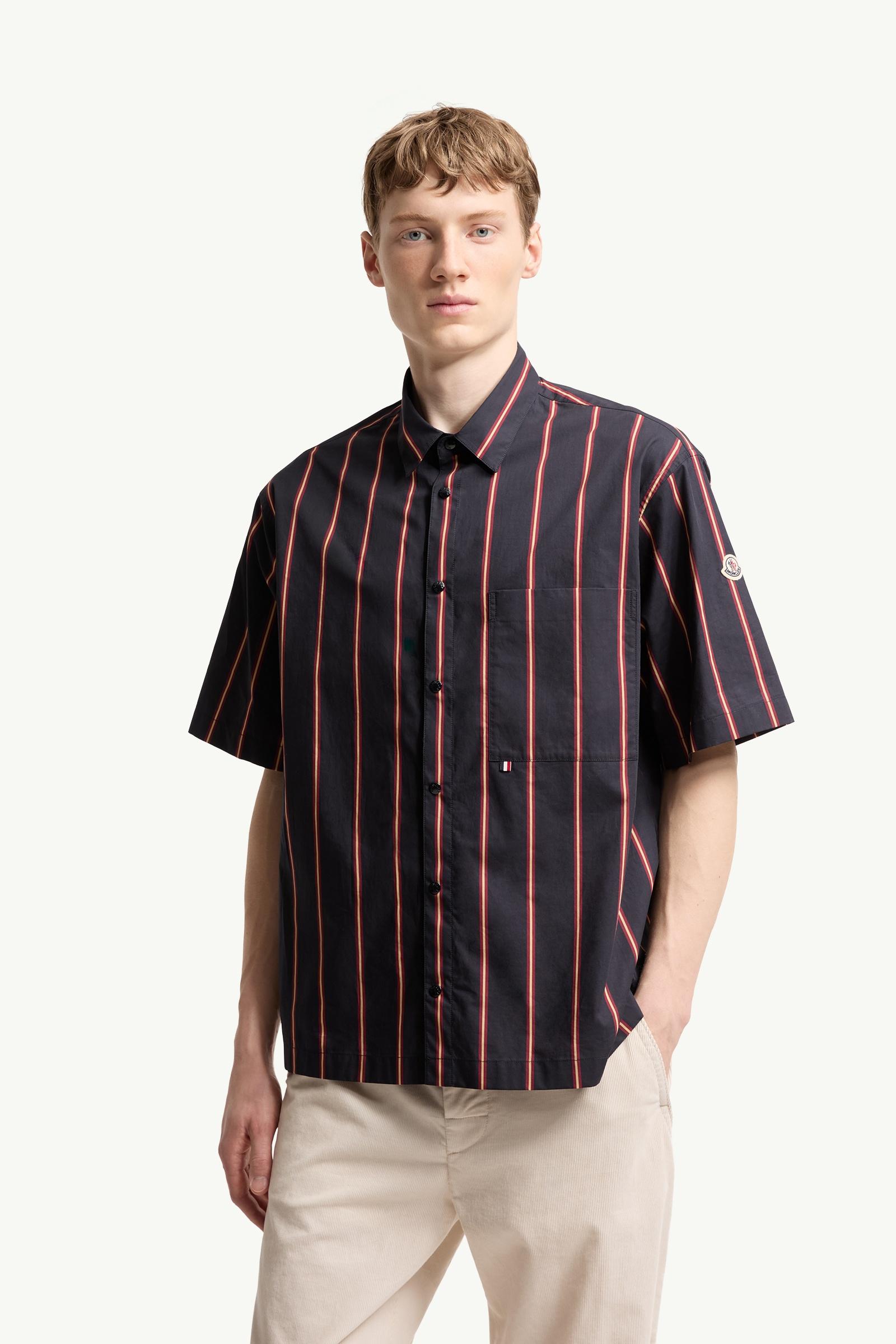 Moncler Striped Cotton Short Sleeve Shirt Blue & Red Blue & Red