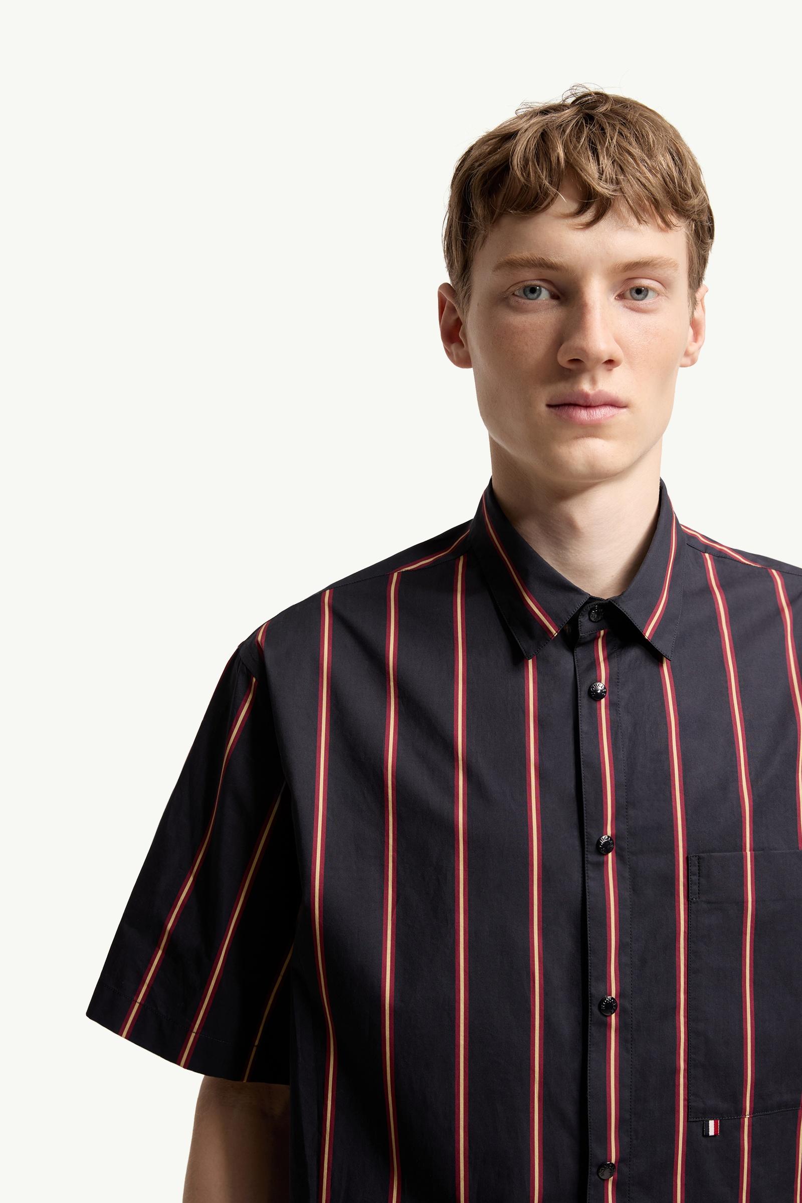 Moncler Striped Cotton Short Sleeve Shirt Blue & Red Blue & Red