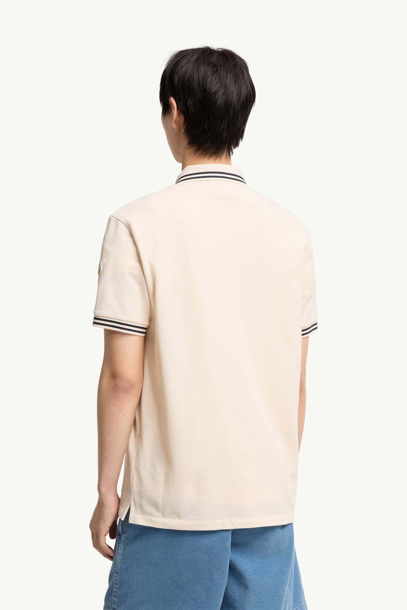 Moncler Striped Trim Cotton Piquet Polo Shirt White Ivory White Ivory