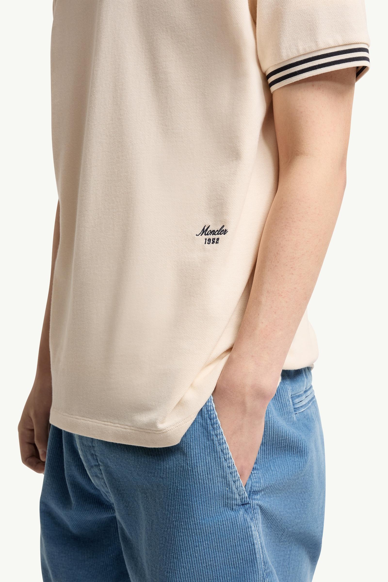 Moncler Striped Trim Cotton Piquet Polo Shirt White Ivory White Ivory