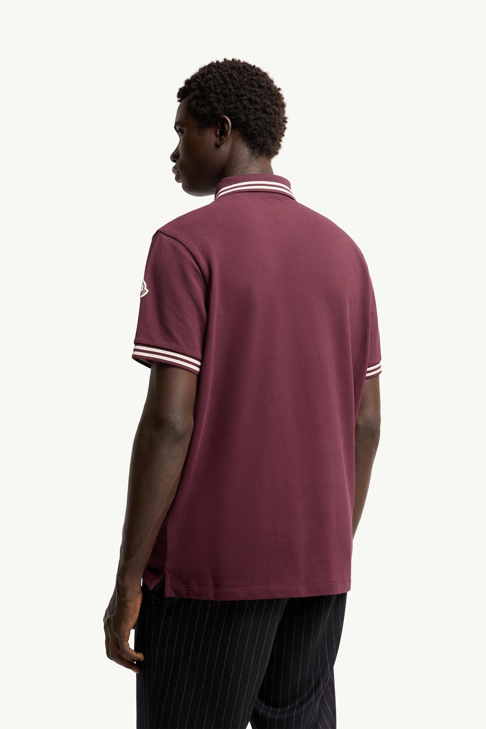 Moncler Striped Trim Cotton Piquet Polo Shirt Burgundy Burgundy