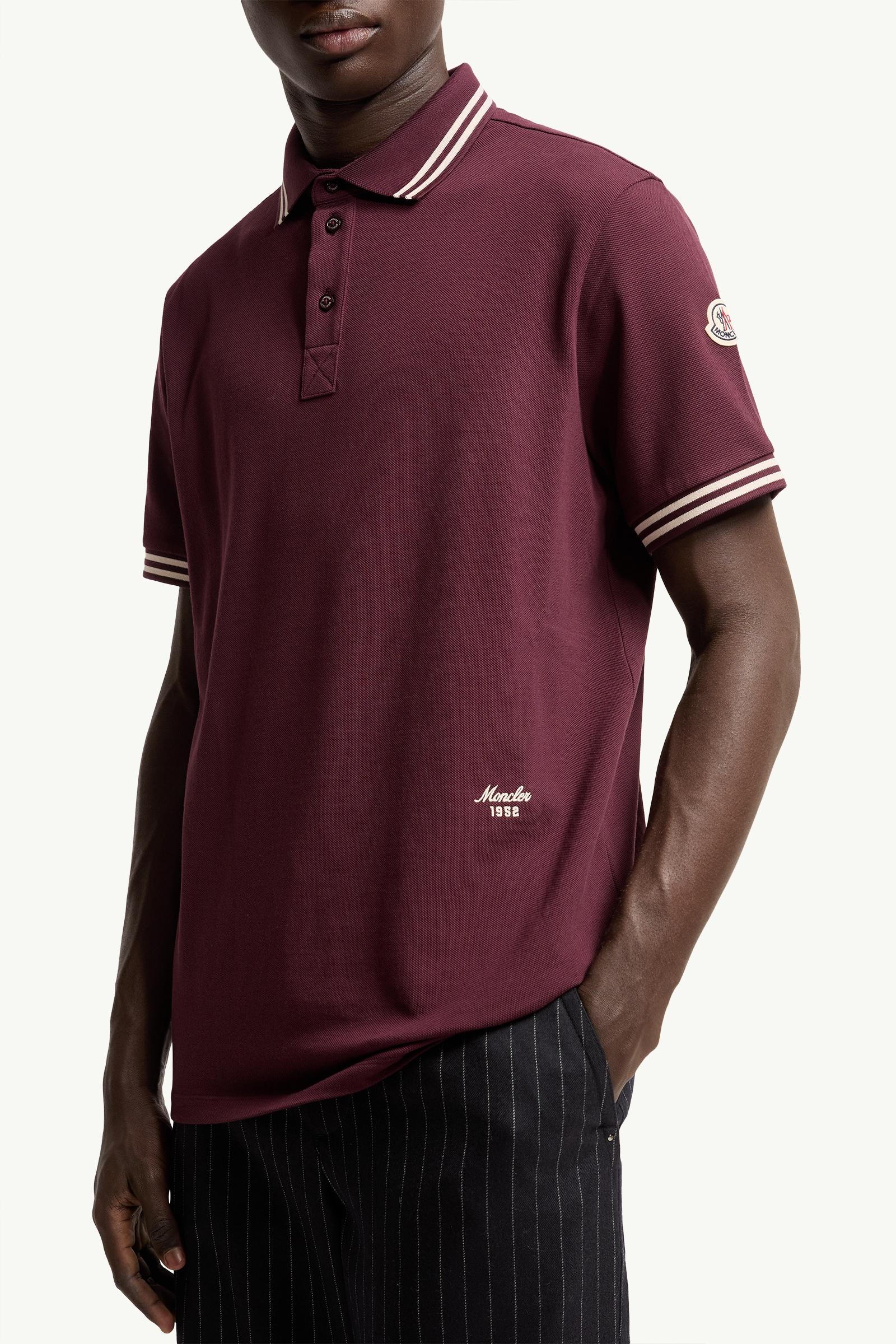 Moncler Striped Trim Cotton Piquet Polo Shirt Burgundy Burgundy
