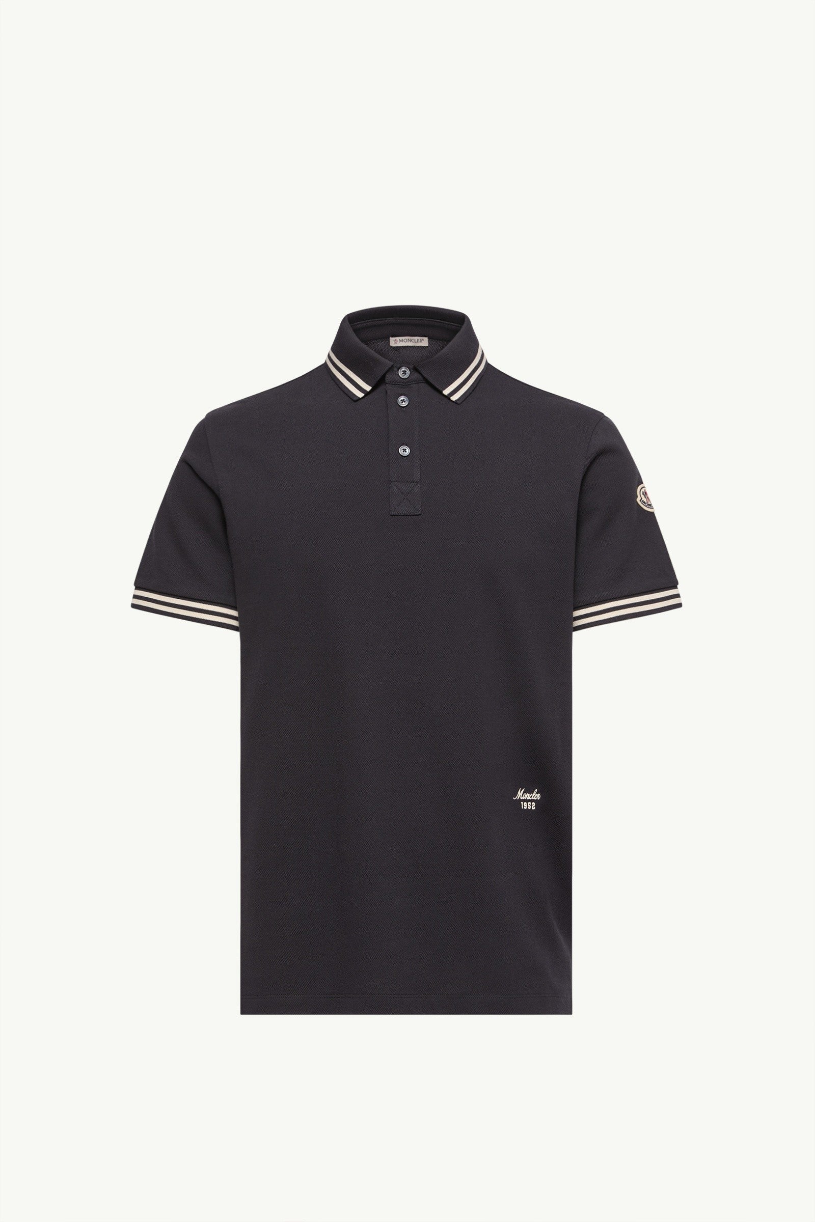 Moncler Striped Trim Cotton Piquet Polo Shirt Dark Blue Dark Blue