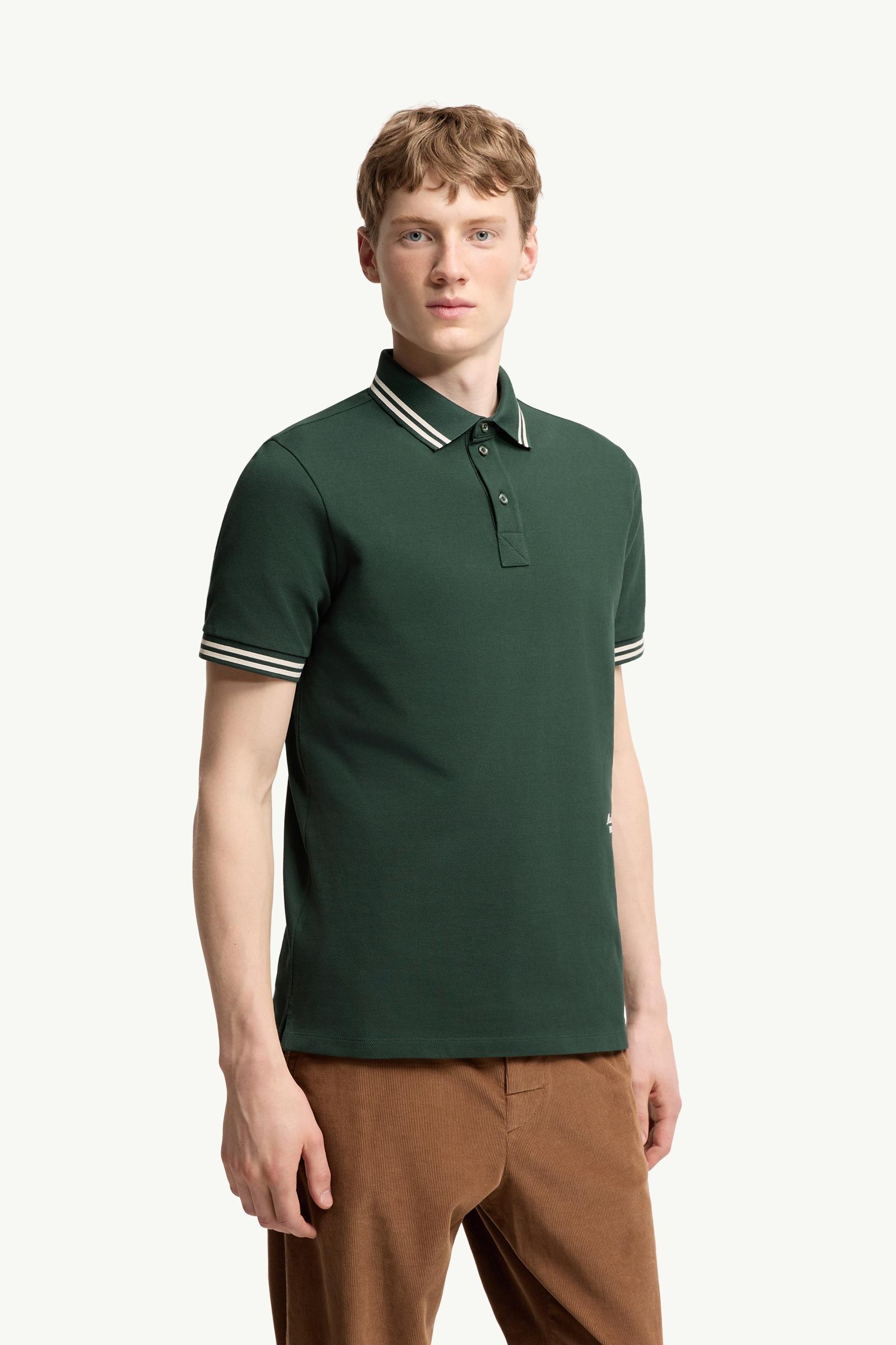 Moncler Striped Trim Cotton Piquet Polo Shirt Dark Green Dark Green