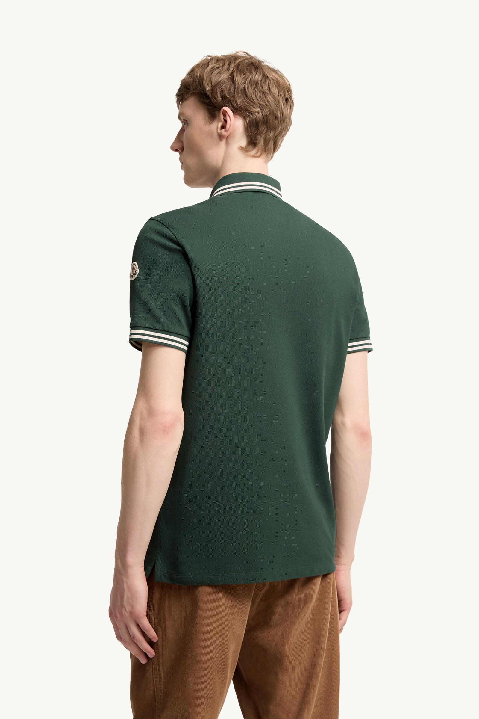 Moncler Striped Trim Cotton Piquet Polo Shirt Dark Green Dark Green