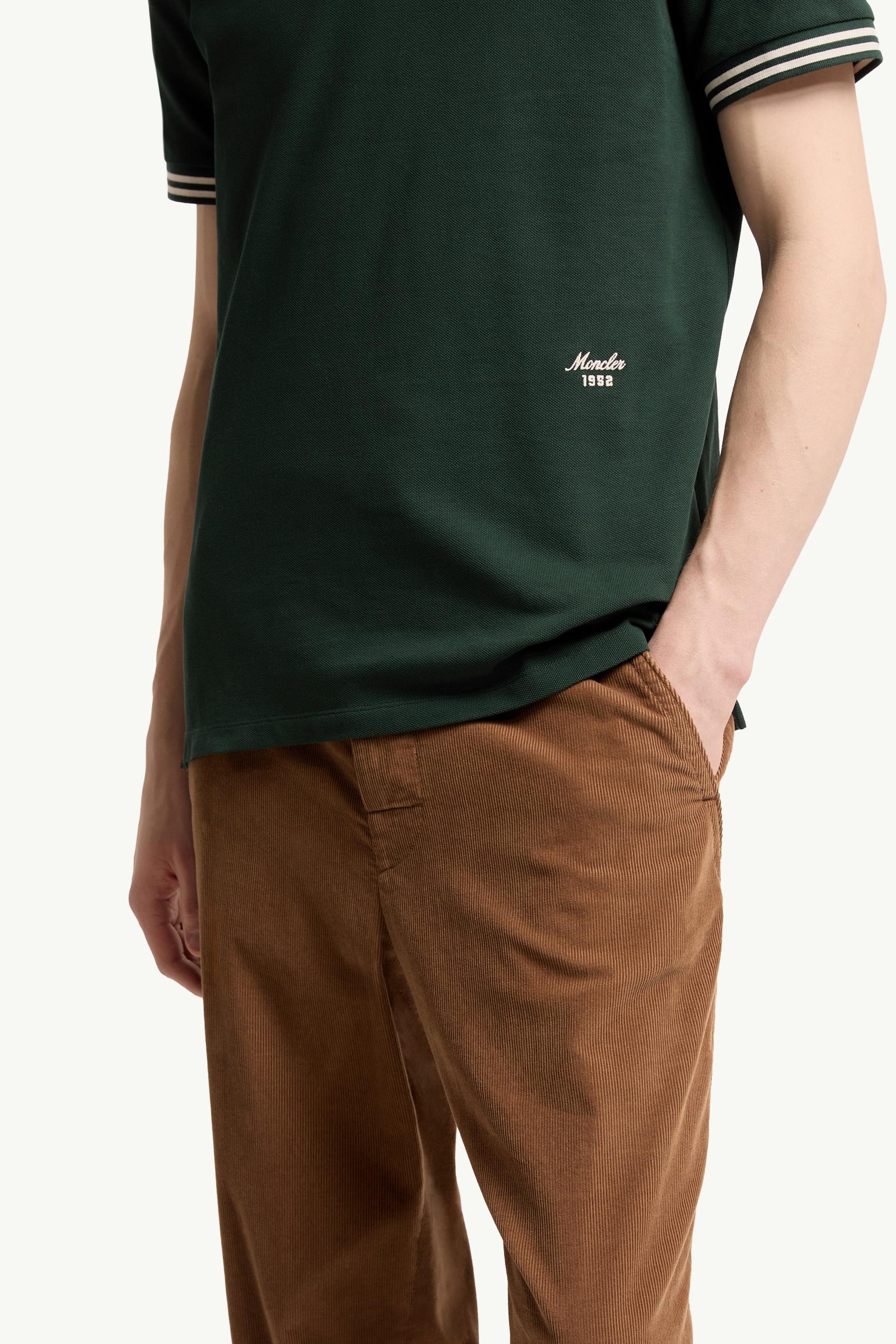 Moncler Striped Trim Cotton Piquet Polo Shirt Dark Green Dark Green