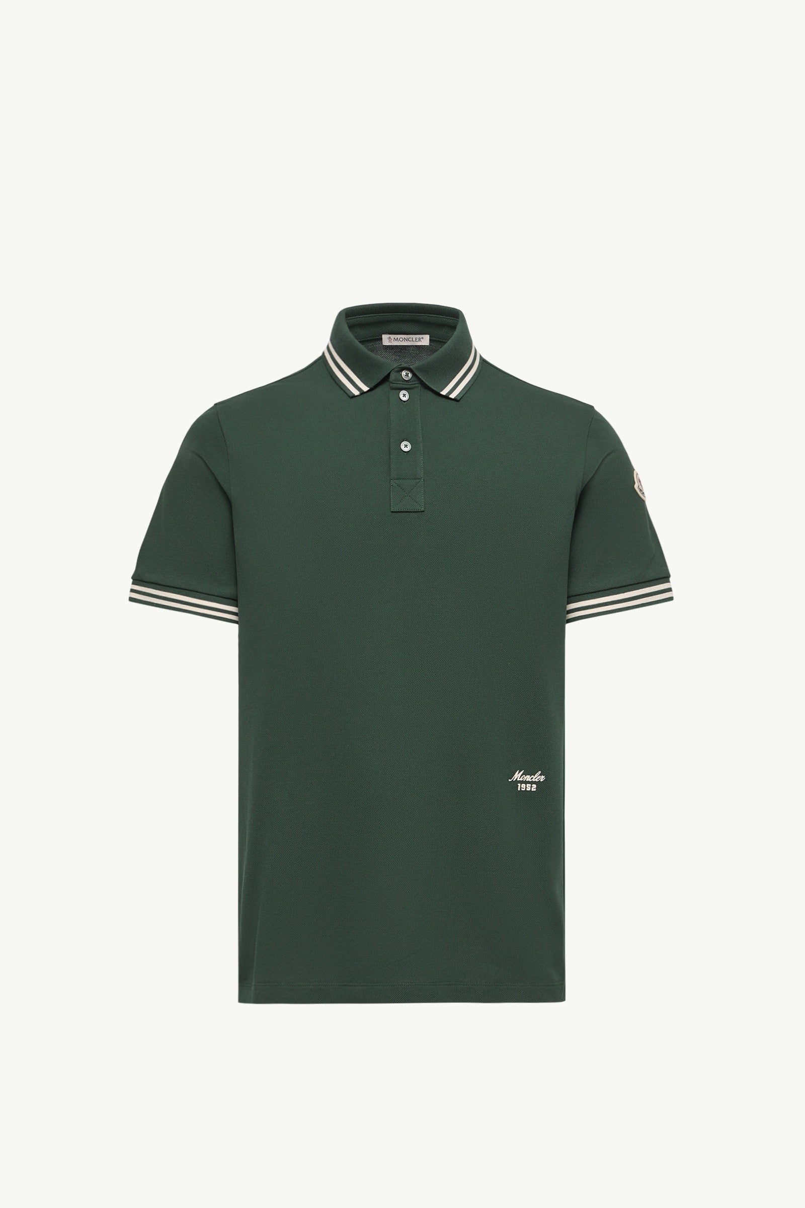 Moncler Striped Trim Cotton Piquet Polo Shirt Dark Green Dark Green