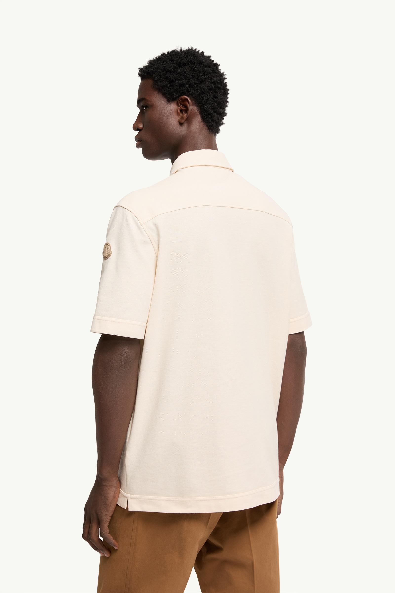 Moncler Leather Logo Tag Cotton Polo Shirt White Ivory White Ivory