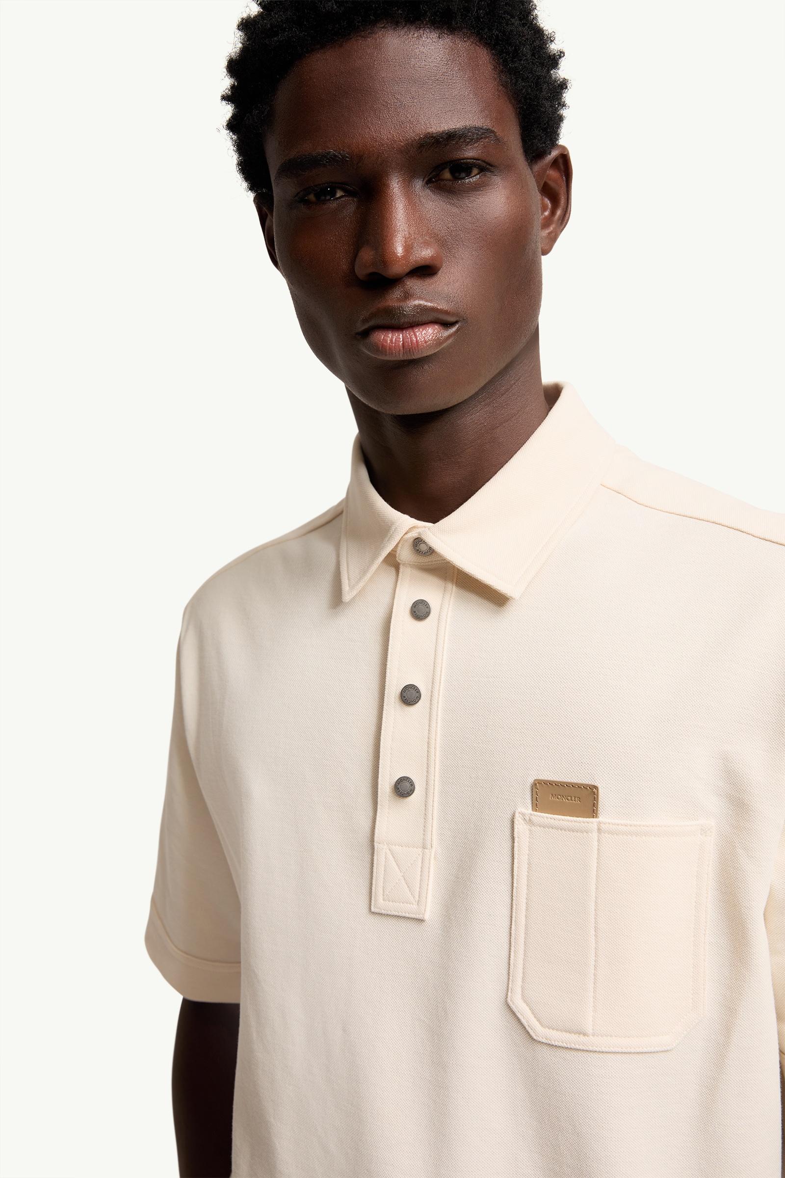 Moncler Leather Logo Tag Cotton Polo Shirt White Ivory White Ivory