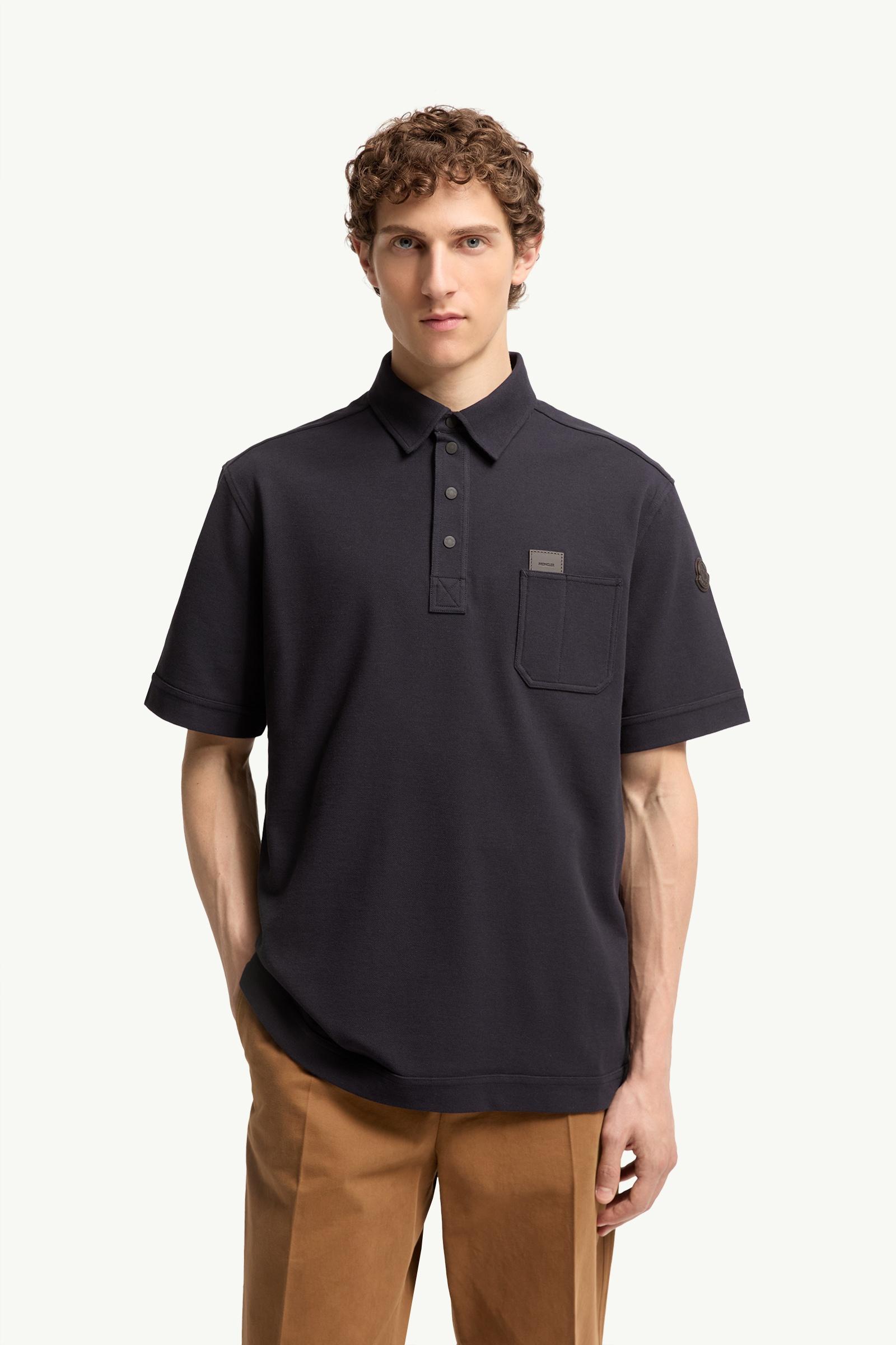 Moncler Leather Logo Tag Cotton Polo Shirt Dark Blue Dark Blue