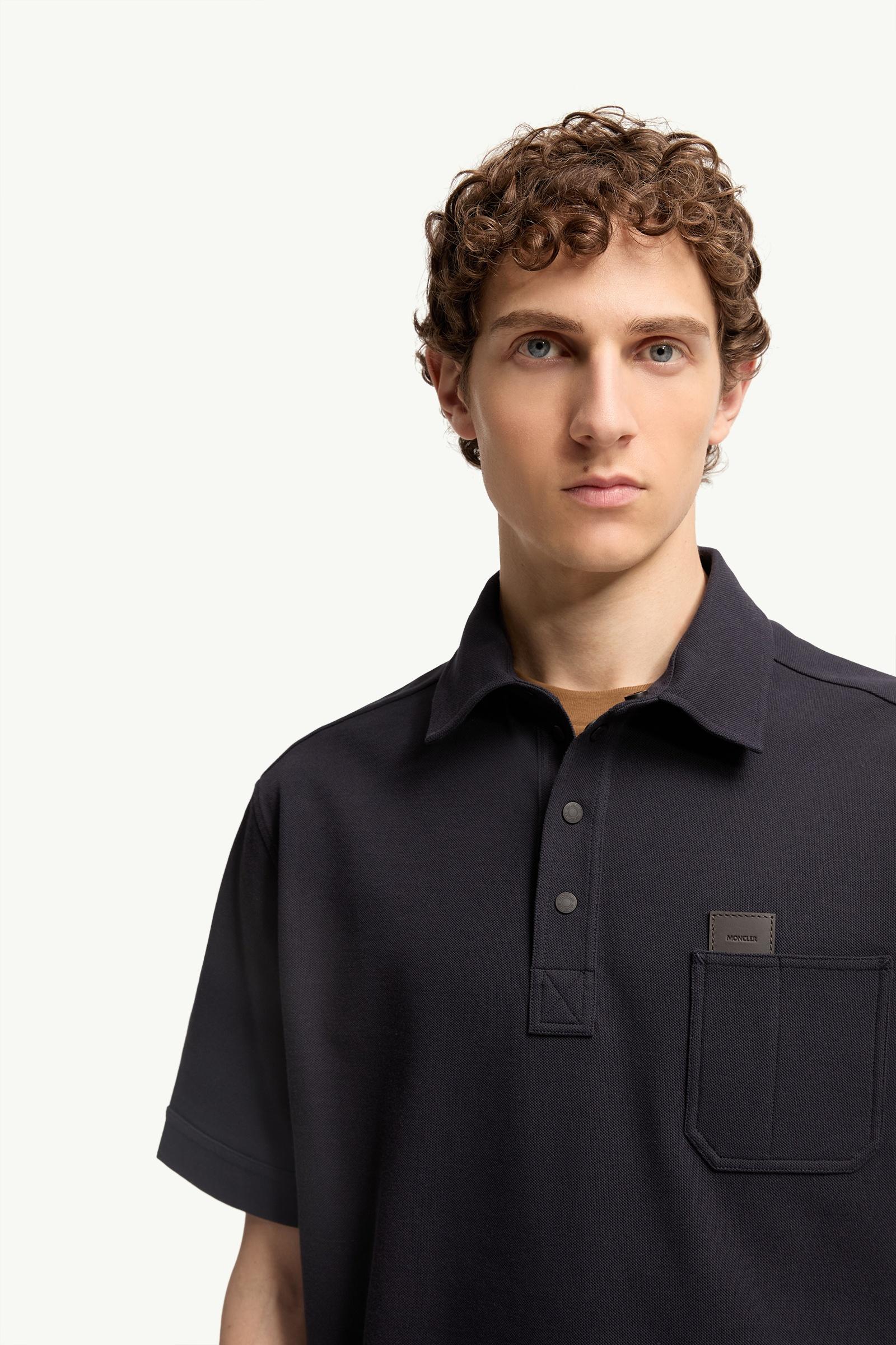 Moncler Leather Logo Tag Cotton Polo Shirt Dark Blue Dark Blue
