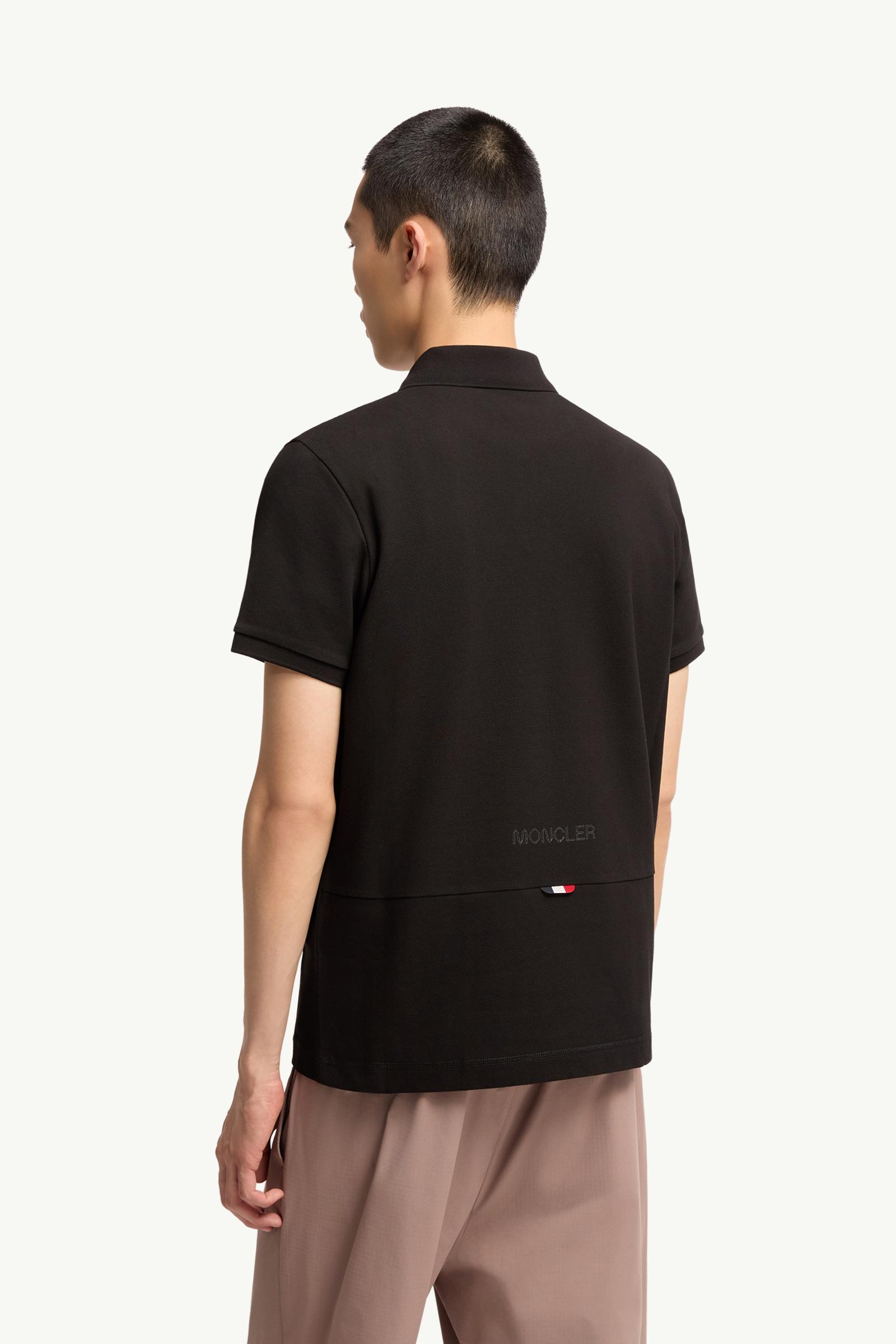 Moncler Logo Cotton Piquet Polo Shirt Black Black