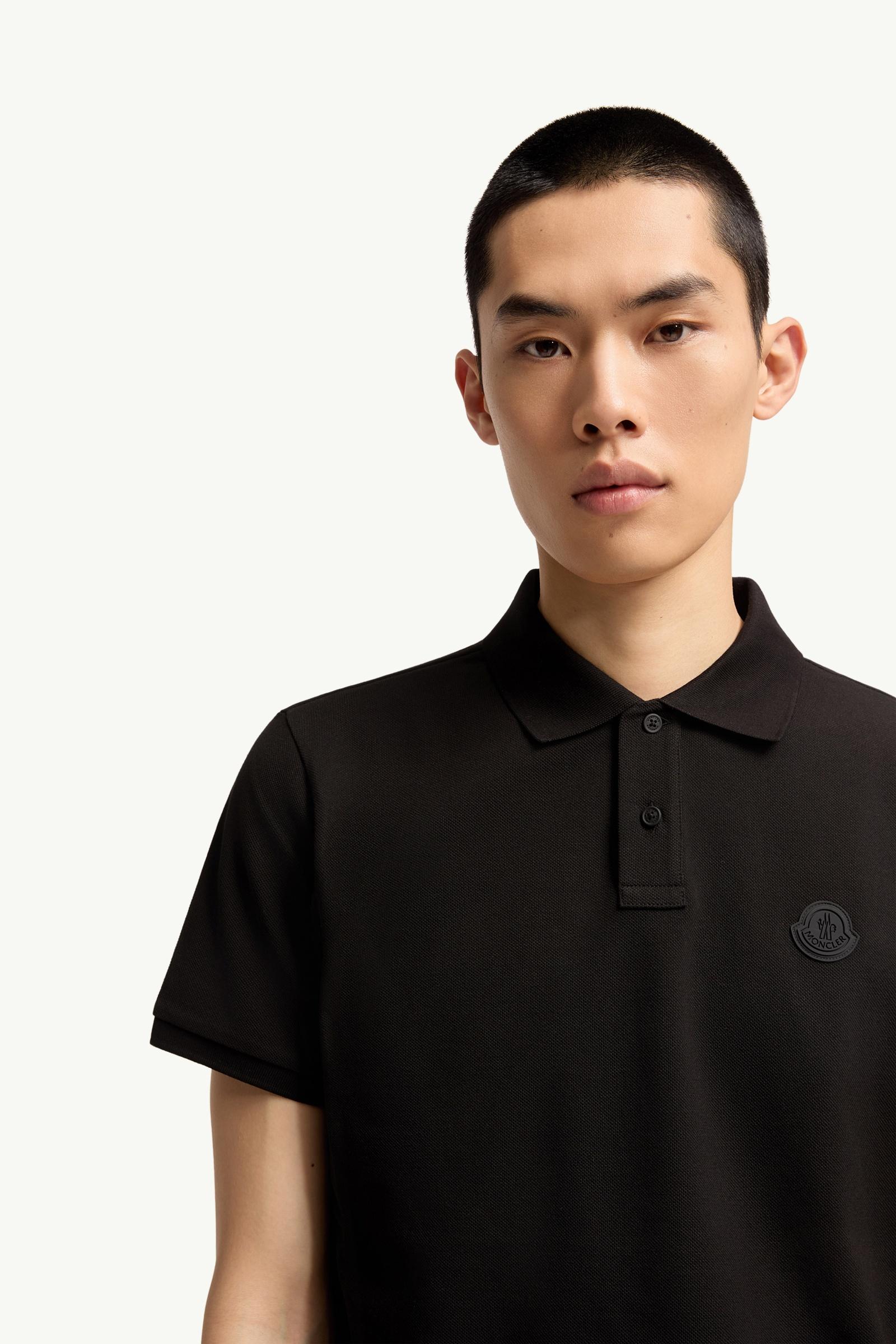Moncler Logo Cotton Piquet Polo Shirt Black Black
