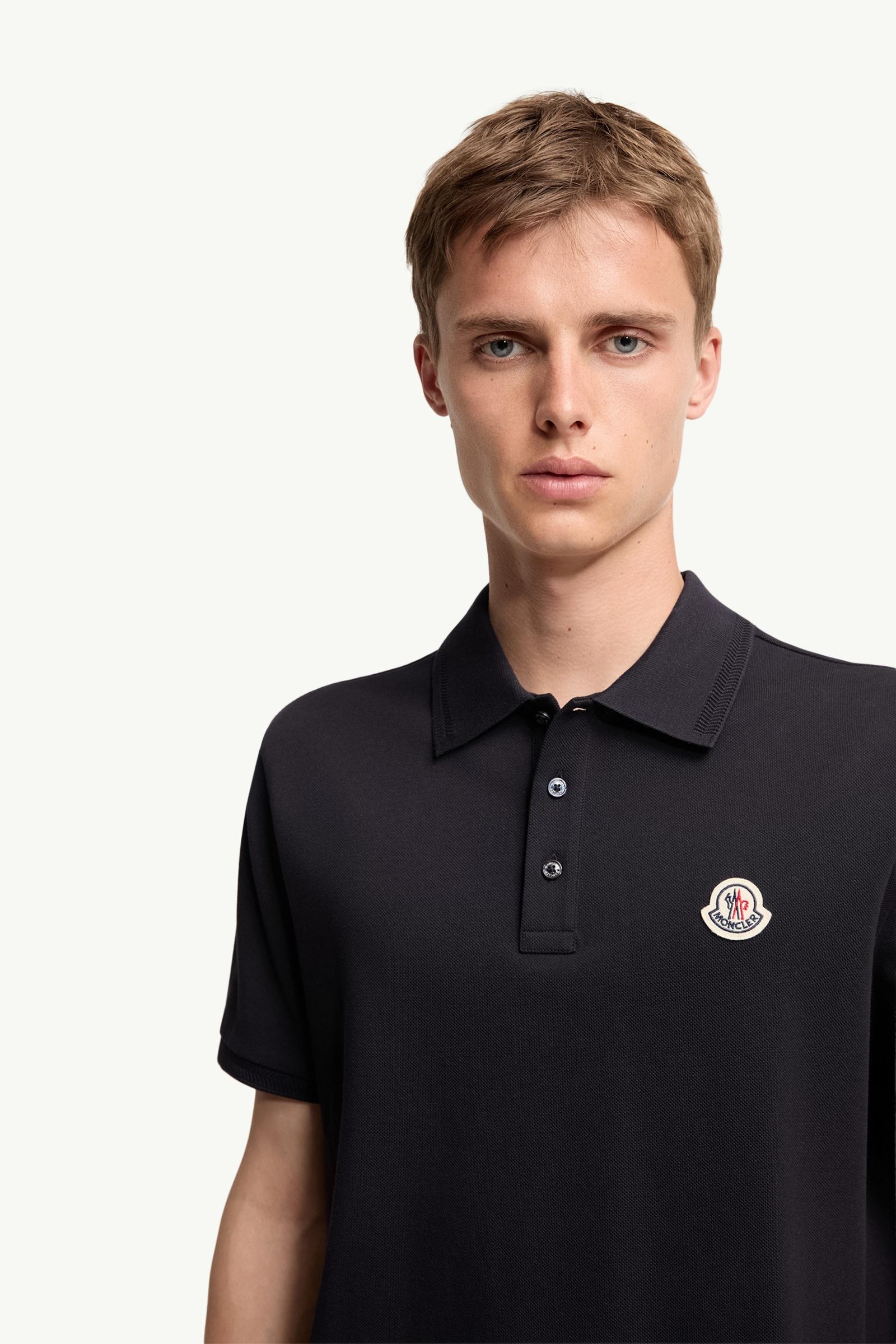 Moncler Logo Patch Cotton Piquet Polo Shirt Night Blue Night Blue