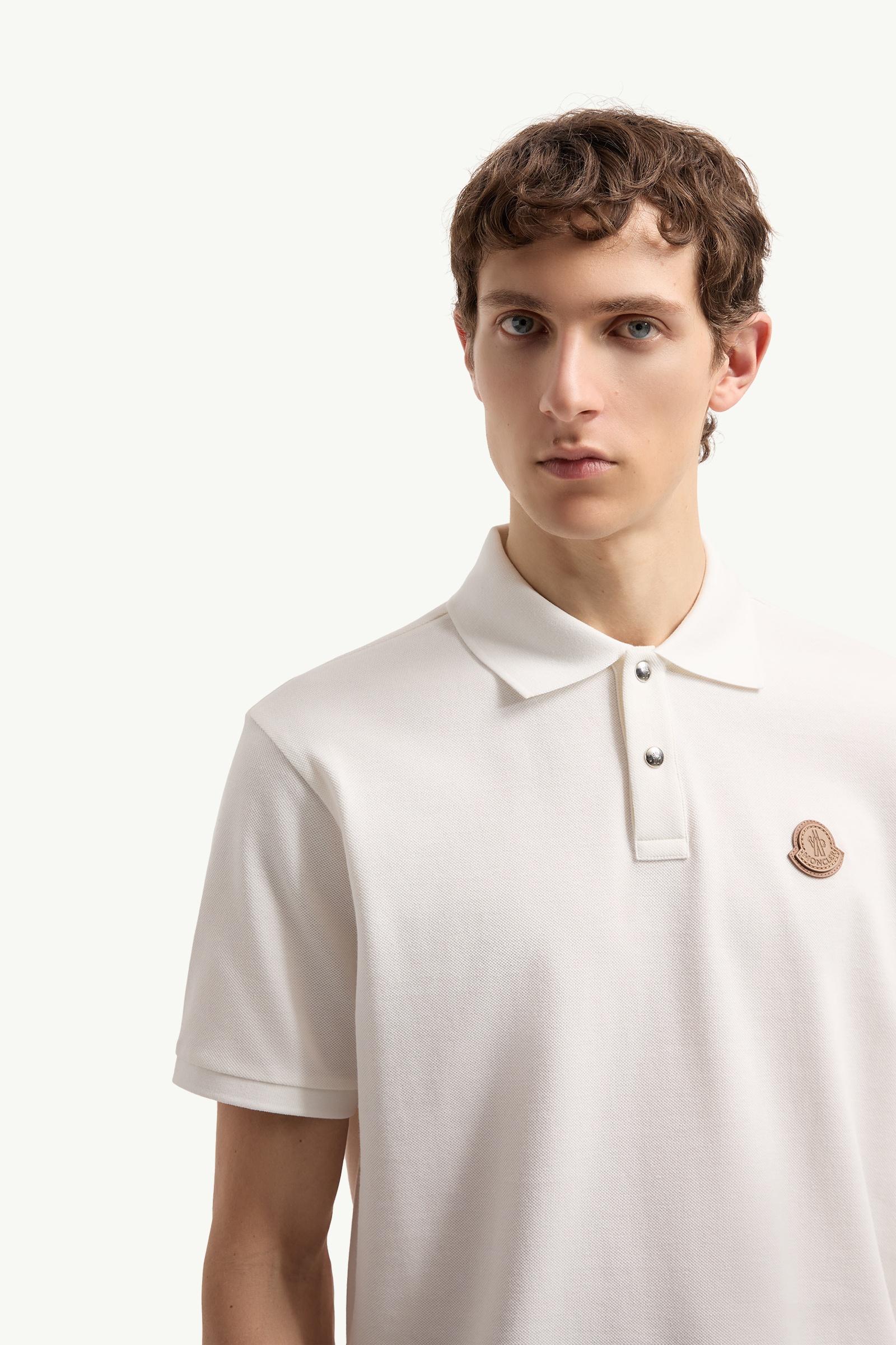 Moncler Logo Patch Cotton Piquet Polo Shirt White White