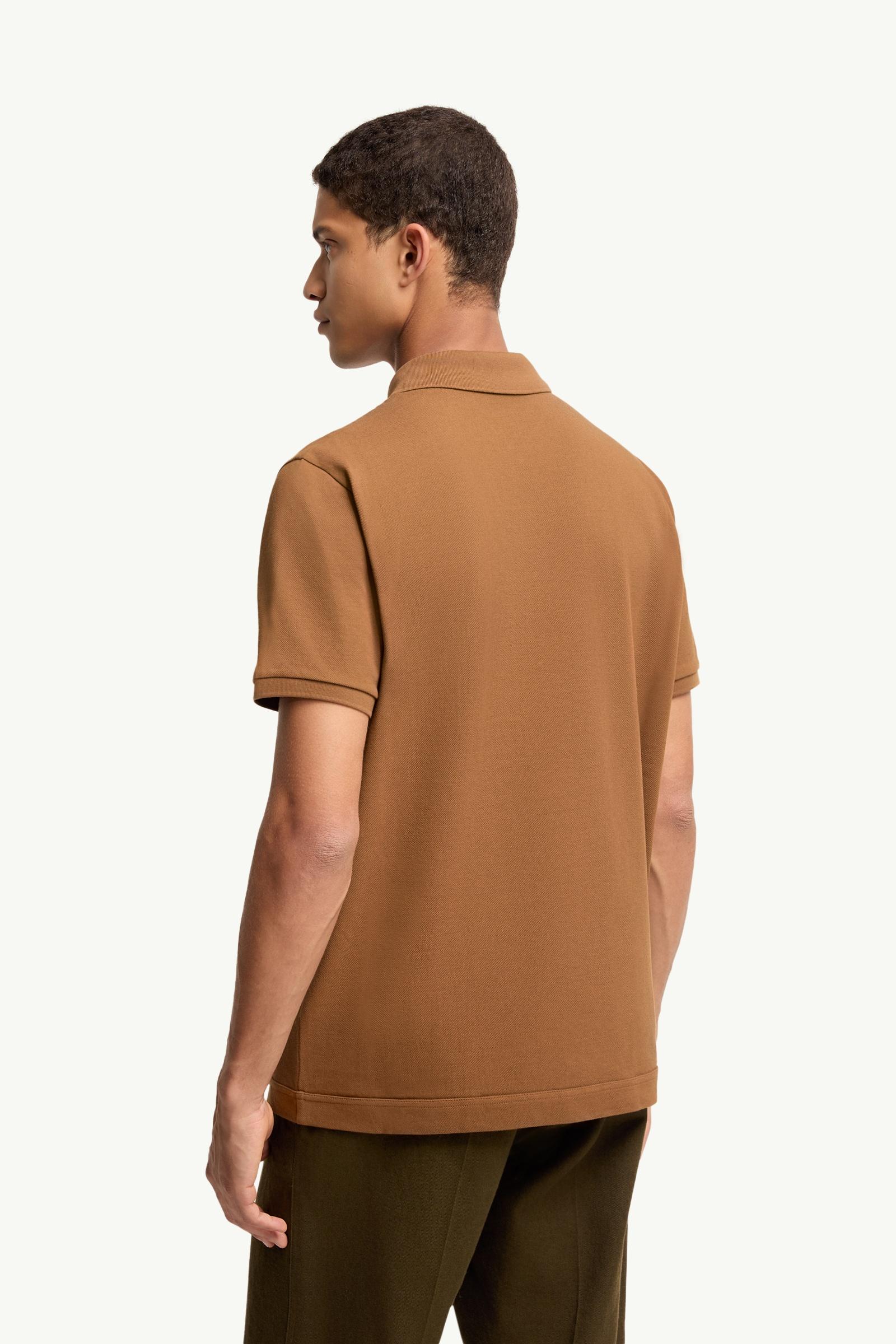 Moncler Logo Patch Cotton Piquet Polo Shirt Brown Brown