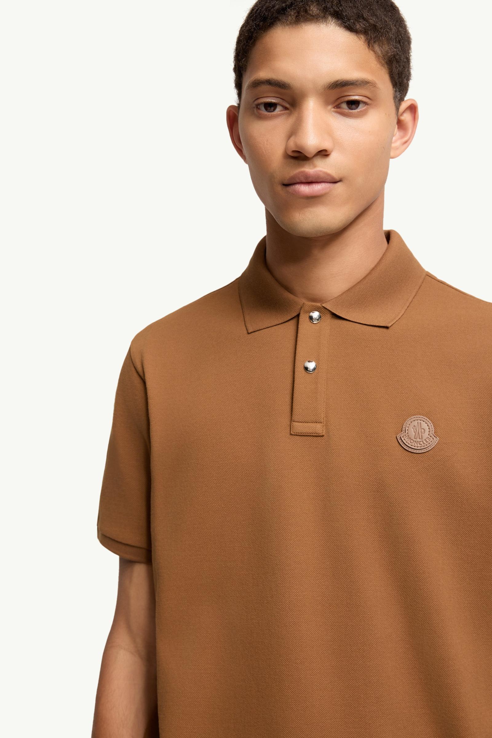 Moncler Logo Patch Cotton Piquet Polo Shirt Brown Brown